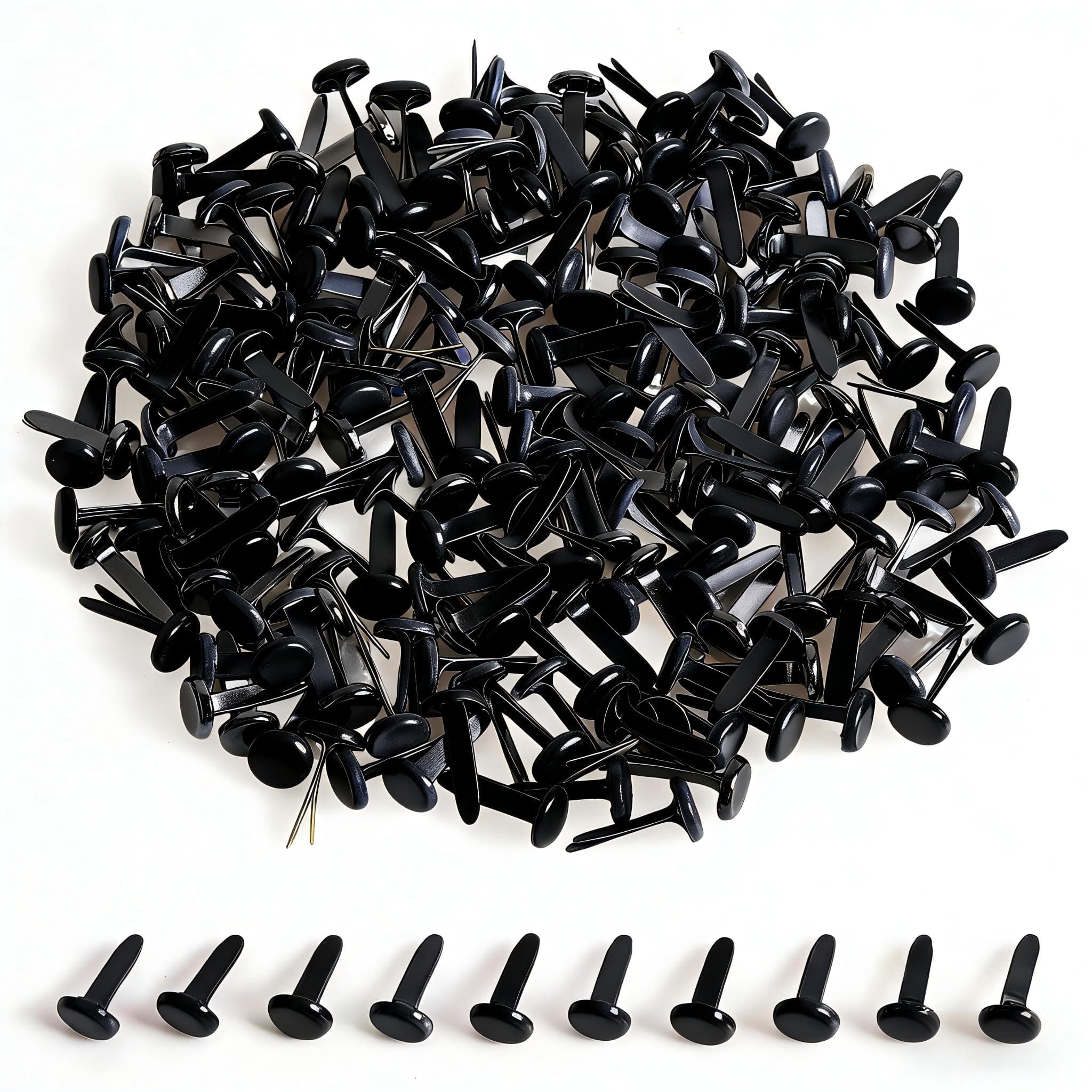 moinkerin 200 Pcs Paper Fasteners Split Pins Crafts 0.3 x 0.55inch Mini Brads for Paper Crafts Black Brad Fasteners for DIY,Crafting,Scrapbooking,Stamping Round Head fasteners for Office (8x14mm)