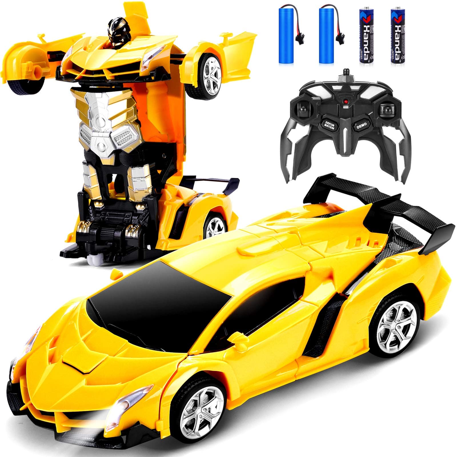 Dolanus Remote Control Car-Transform Robot Rc Cars Contains All Batteries: One-Button Deformation & 360 Degree Rotating Drifting, Present Christmas Birthday Gift For Boys/Girls, Yellow