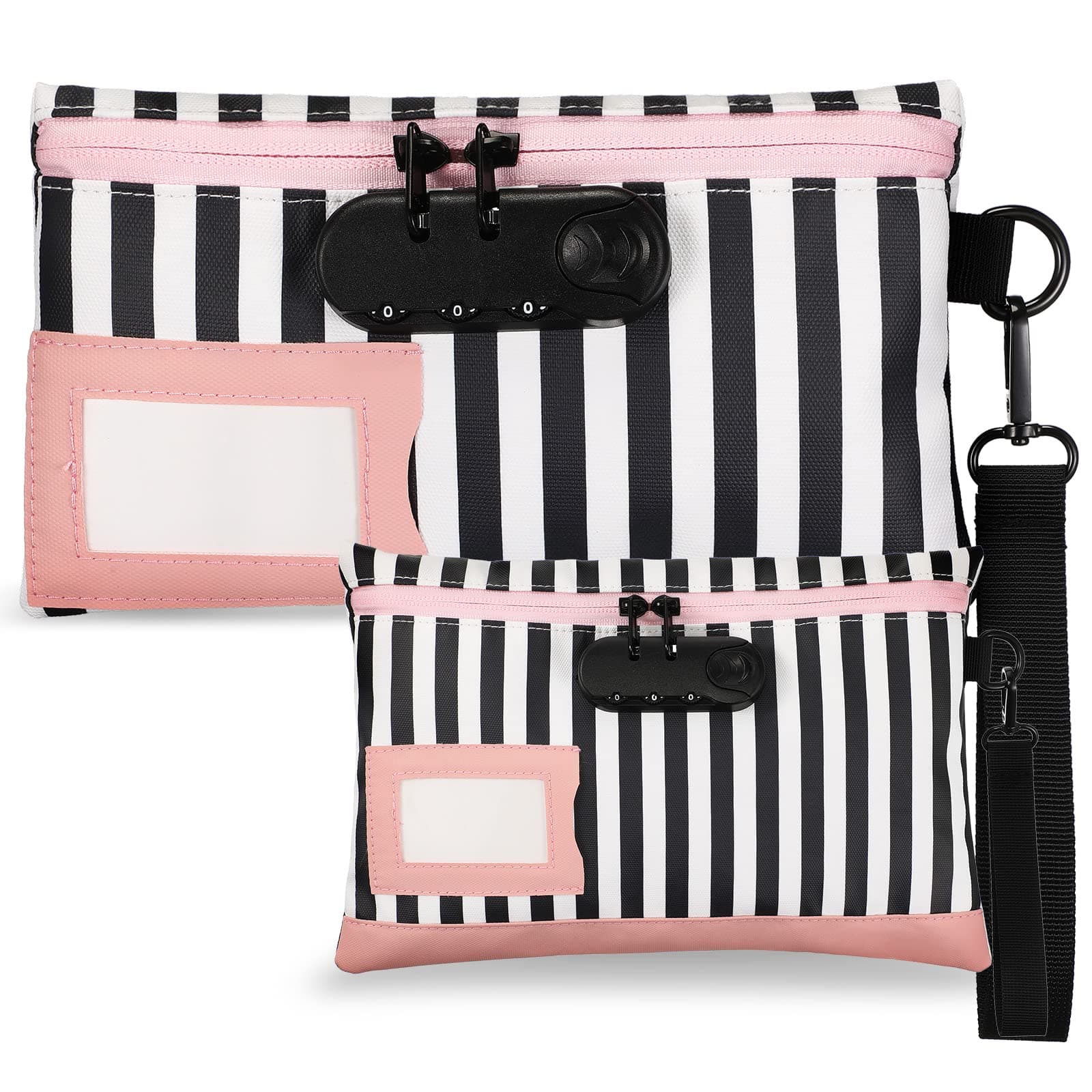 LEIFIDE 2 Pack Money Bag with Lock and Locking Pouch Cash Bag Locked Pencil Pouch Bank Bag with Combination Lock for Credit Cards Notary Supplies, 11.8 x 7.9 Inch and 9 x 5.1 Inch(Pink)