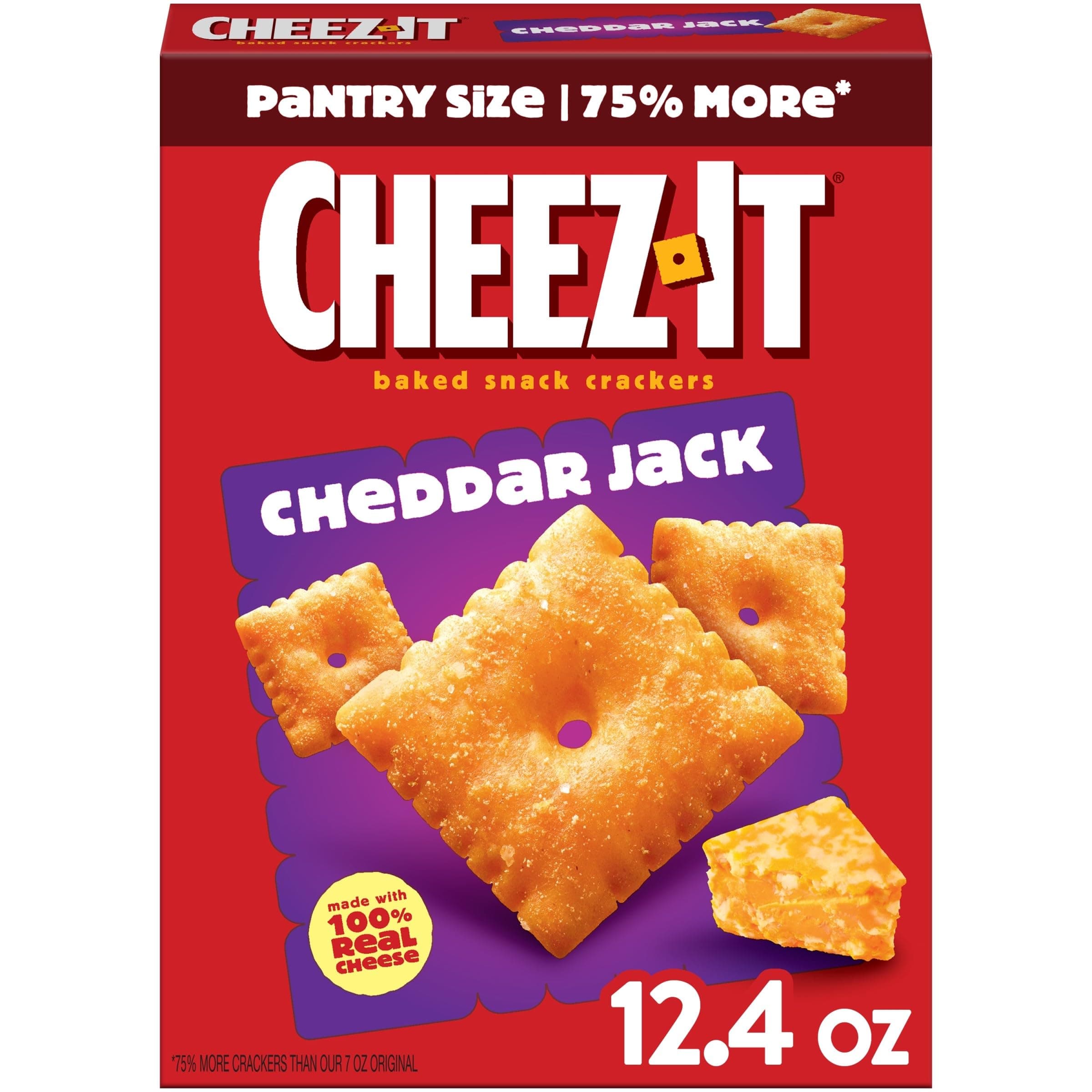 Cheese Crackers, Baked Snack Crackers, Lunch Snacks, Cheddar Jack, 12.4oz Box (1 Box)
