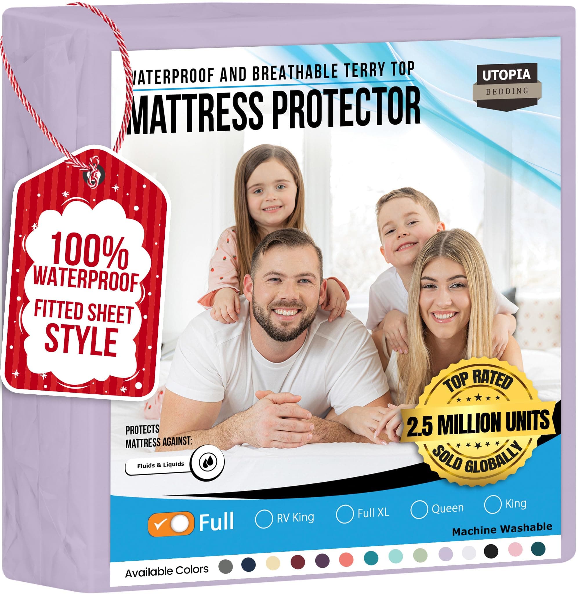 Utopia Bedding Waterproof Mattress Protector Full Size, Premium 200 GSM Terry Mattress Cover, Soft & Breathable Bed Cover, Fitted Sheet Style with Stretchable Deep Pockets 15" (Lavender)