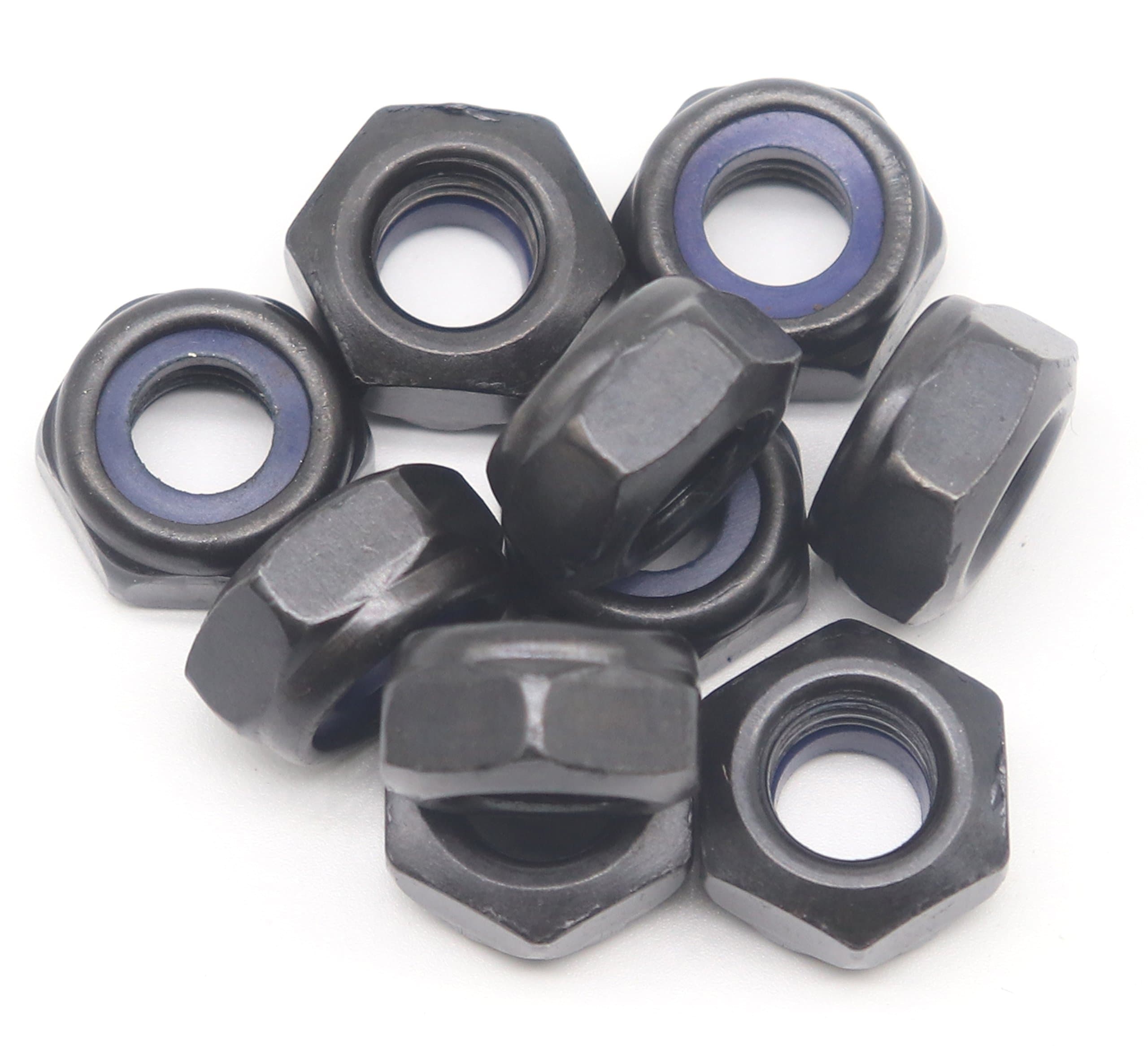 binifiMux 10Pcs M10 x 1.5mm Black Hex Nylon Insert Self Lock Nuts, Carbon Steel, Zinc Plated