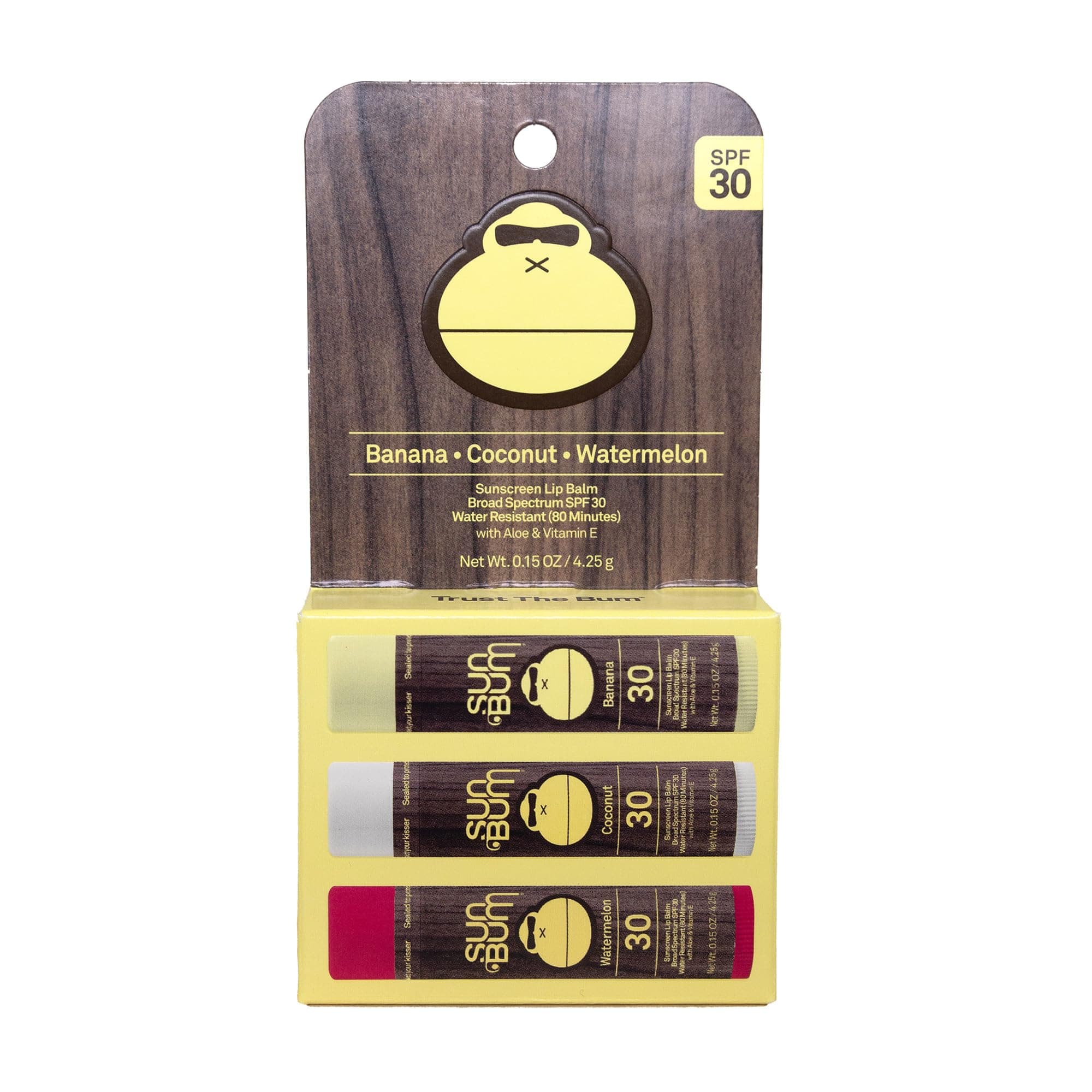 3 Pack: Sun Bum Lip Balm, Spf 30, 0.15 Oz. Stick, 1 Count, Broad Spectrum Uva/Uvb Protection, Hypoallergenic, Paraben Free, Gluten Free, Vegan