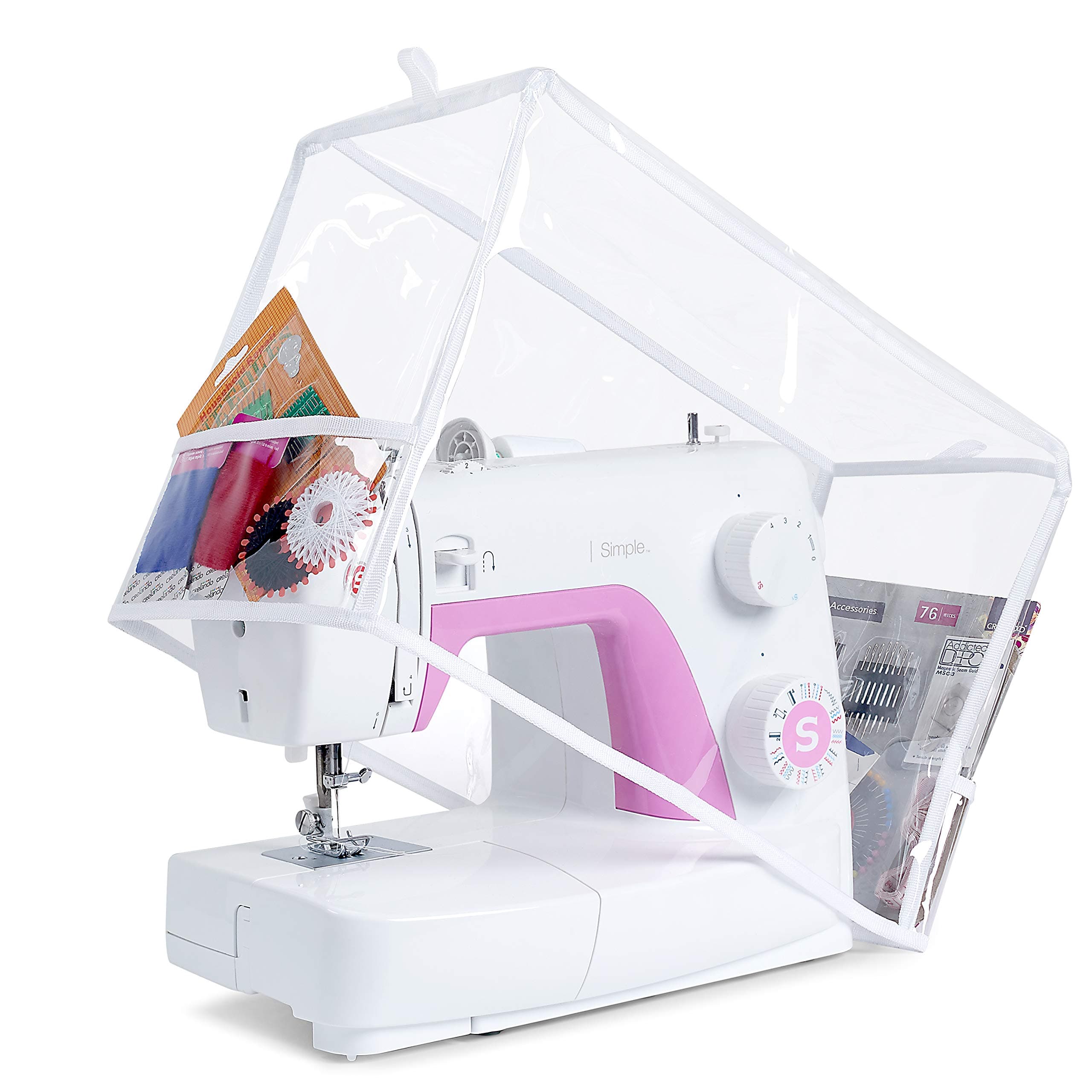 Addicted DEPO Sewing Machine Cover with Convenient Pockets - Protective Quilted Dust Cover Pro - Universal for Most Standard Singer & Brother Machines - | Rodi's (Clear)