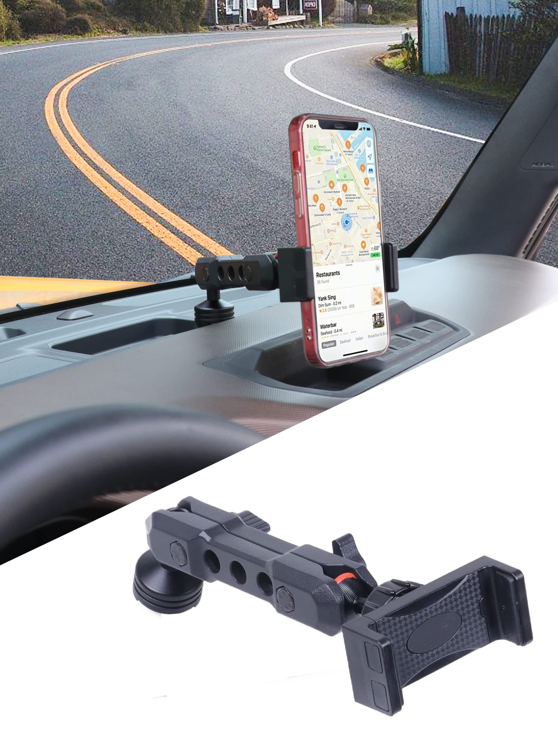 sukemichi Phone Mount for Bronco, Dash Cell Phone Holder Dashboard Phone Holder Mount for Ford Bronco Accessories 2021 2022 2023 2024 2025 2026 2 Door 4 Door, Black, Update Material