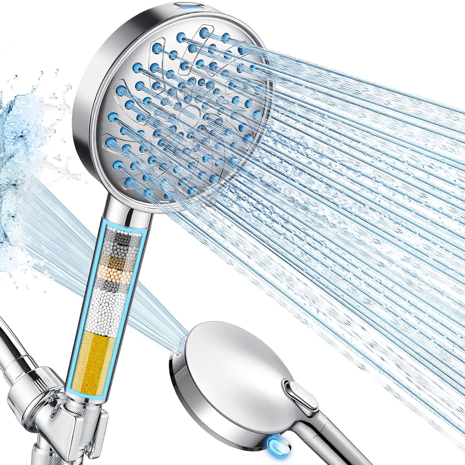 Filtered Shower Head with Handheld, High Pressure 7-mode Showerhead with Filters for Hard Water - Remove Chlorine - Reduces Dry Itchy Skin, Patented Paddle Shift Design, Chrome