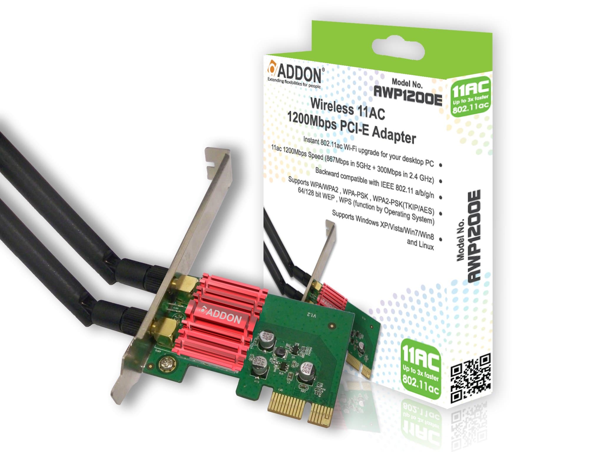 Addon Wireless AC Dual Band 1200Mbps PCI-E Adapter Dual Antenna