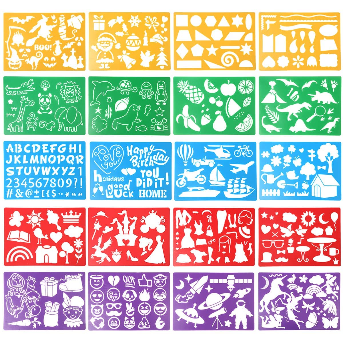 HADDIY Kids Drawing Stencils Set, 20 Pcs Plastic Stencil Kit 300+ Patterns Drawing Templates for Girls & Boys Gift and Card Making