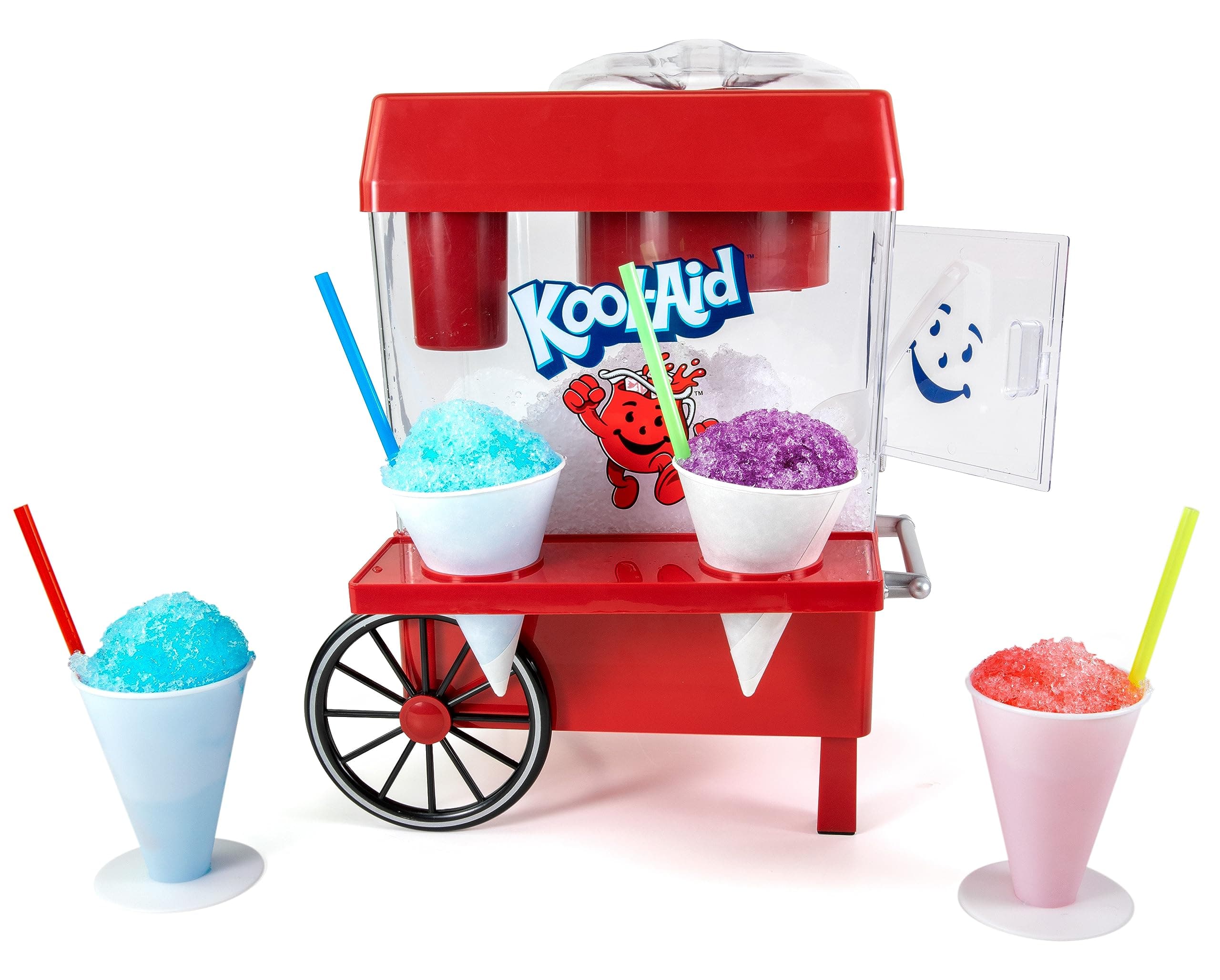 Nostalgia Kool-Aid Snow Cone Shaved Ice Machine - Retro Table-Top Slushie Machine Makes 20 Icy Treats - Includes 2 Reusable Plastic Cups & Ice Scoop - Red