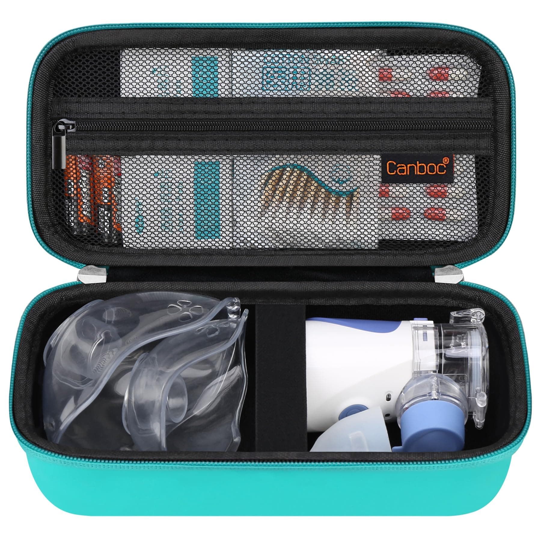 Canboc Travel Case for Portable Handheld Inhaler Nebulizer, Home Compression Nebulizer for Adults and Kids, Mesh Pocket fit Packets of Medication or Other Essentials, Turquoise (Case Only)