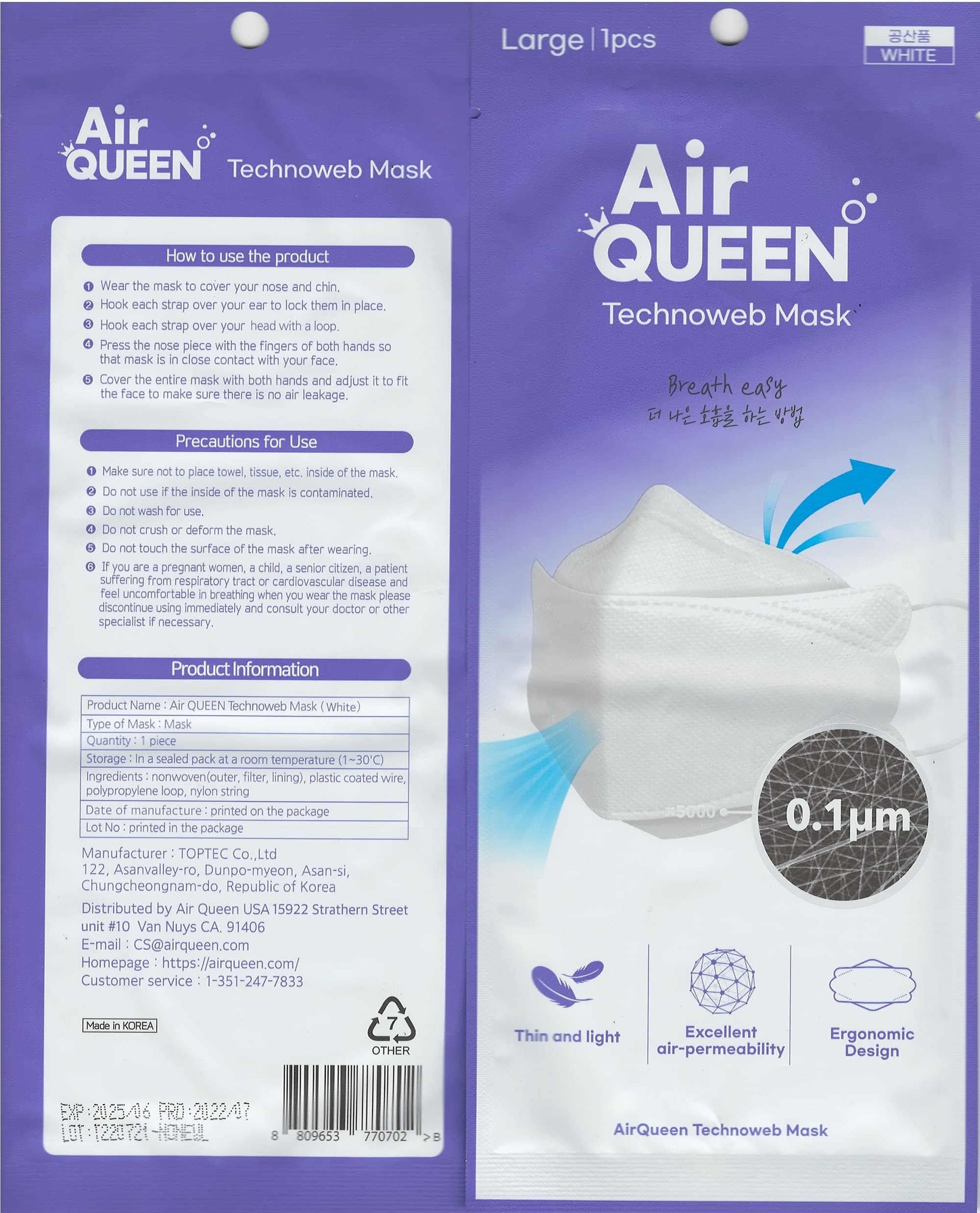 AIRQUEEN 3-Layer Nano-Filter Face Mask for Adults, 30 Pack White, Lightweight and Breathable Face Mask with Soft and Elastic Ear Loop, Reusable Face Mask