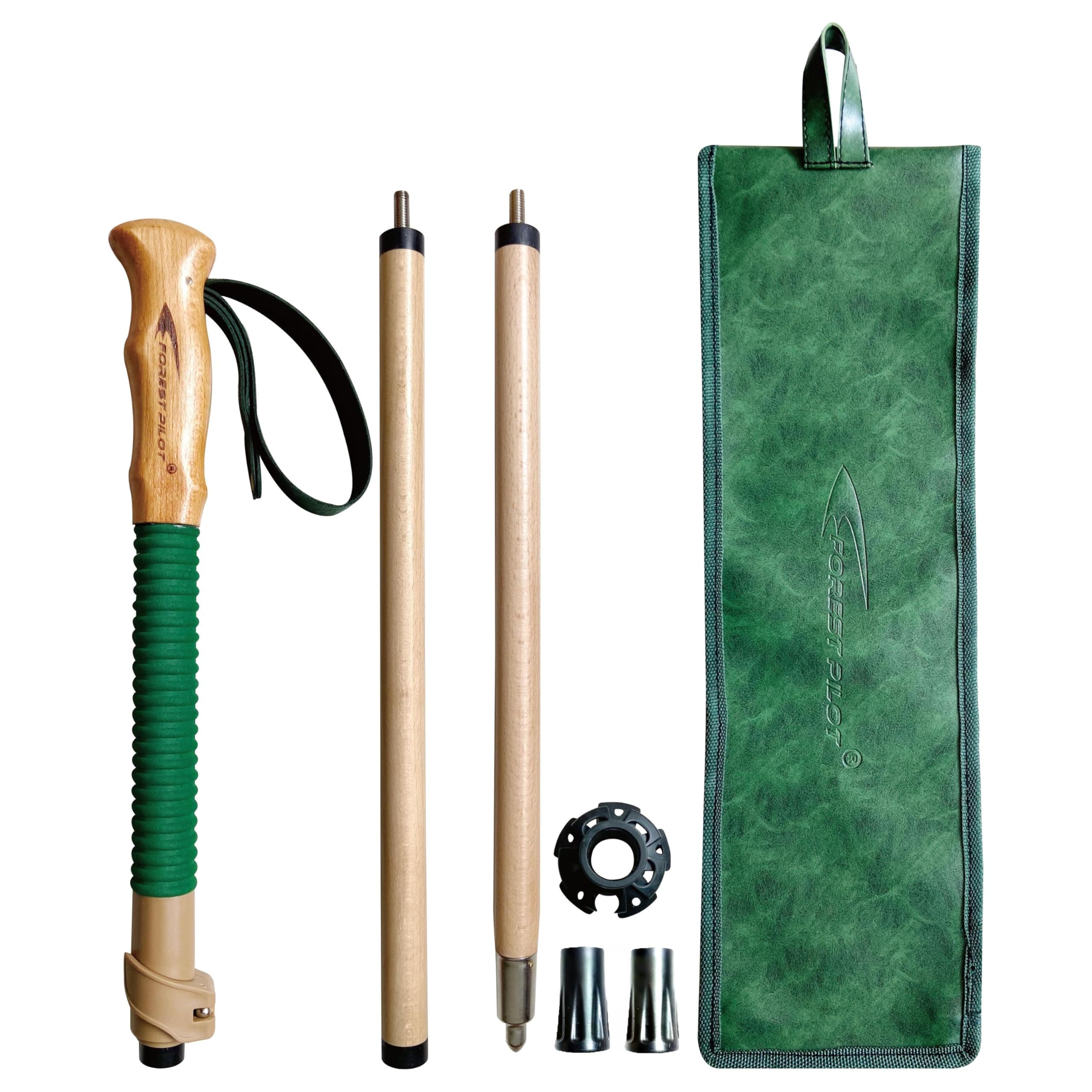 Trekking Poles- 1-pc Pack - Adjustable Hiking or Walking Stick –Strong, Natural Beech Wood - Quick Adjust Flip-Lock - Beech Wood Grip, Leather Strap