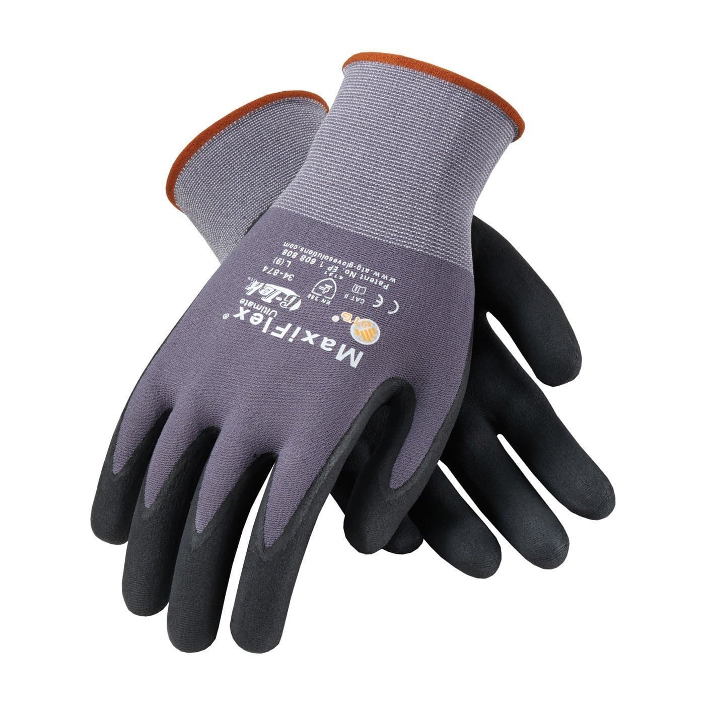 34-874 Work Gloves Nitrile MicroFoam Grip Palm and Fingers Excellent Grip and Abrasion Resistance