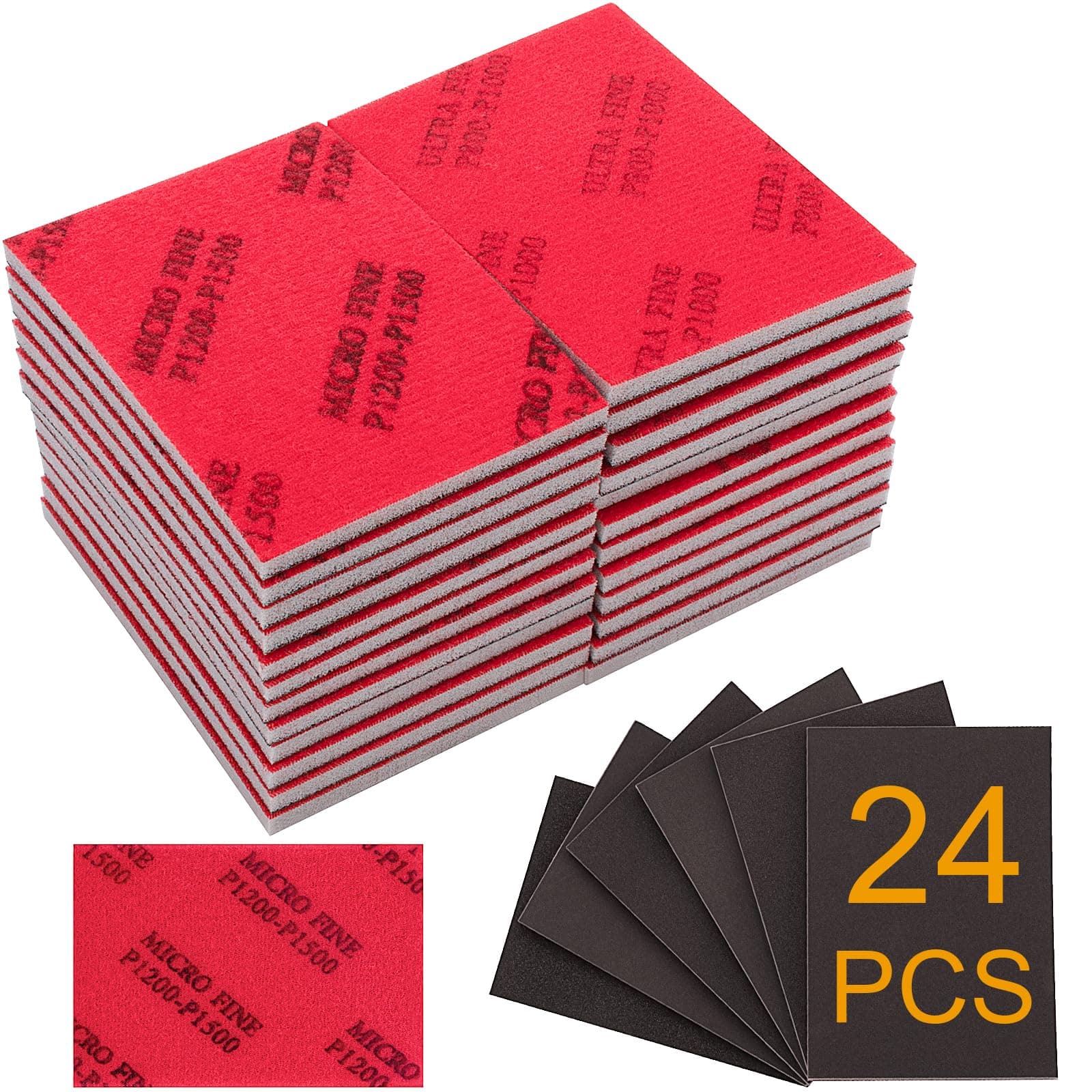 24 Pcs 320-2500 Grit Sanding Sponge Set, Ultra Fine Foam Sanding Pads, Wet Sanding Paper, Sanding Sponges for Wood, Drywall Sanding Sponge, Soft Foam Sand Block for Model, Metal, Furniture Polishing