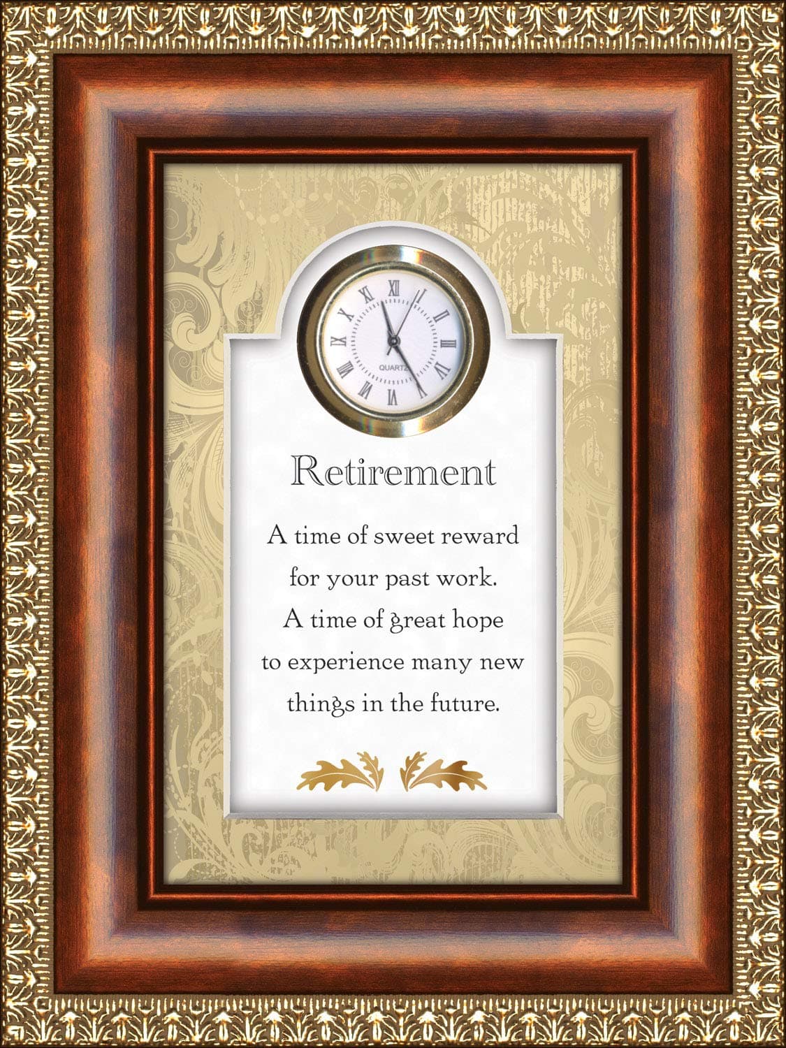 Creative Brands Heartfelt Collection-Times Essence Framed 3D-Table Top Clock, 6 x 8-Inches, Retirement-Sweet Reward