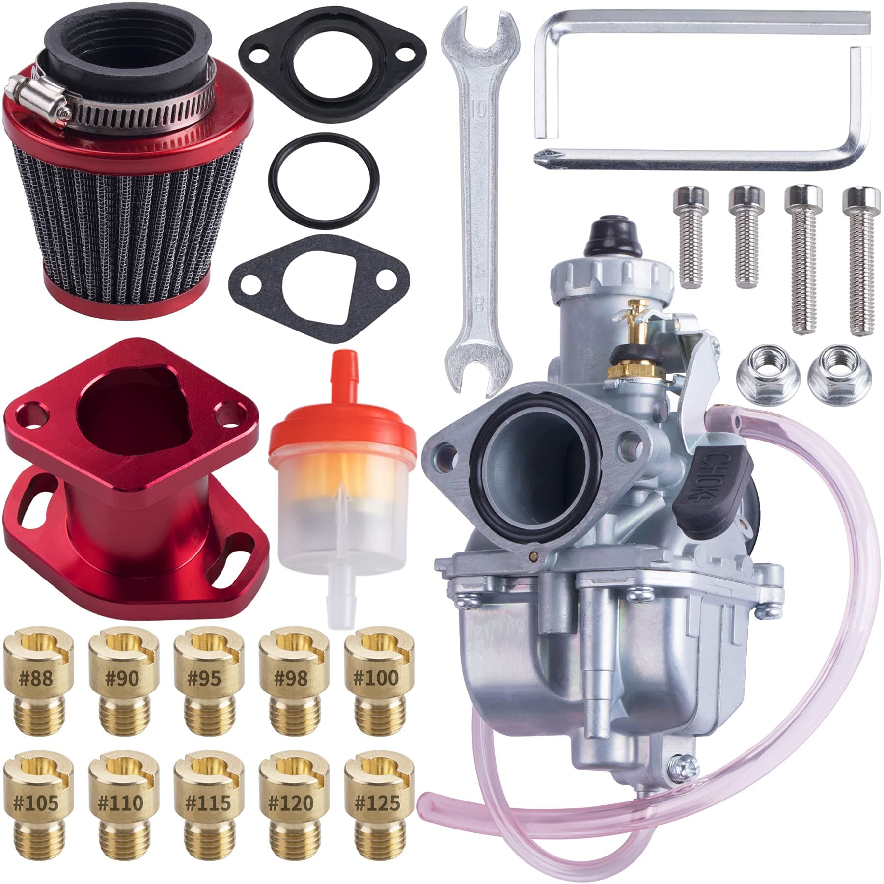 VM22 26mm Carburetor Carb Kit for Mikuni Performance Intake Pipe Mainfold 38mm Air Filter Fit For Predator 212cc GX160 Honda GX200 CT200U 196cc KT196 Clones Go Kart Mini Bike Race Kart (Red)