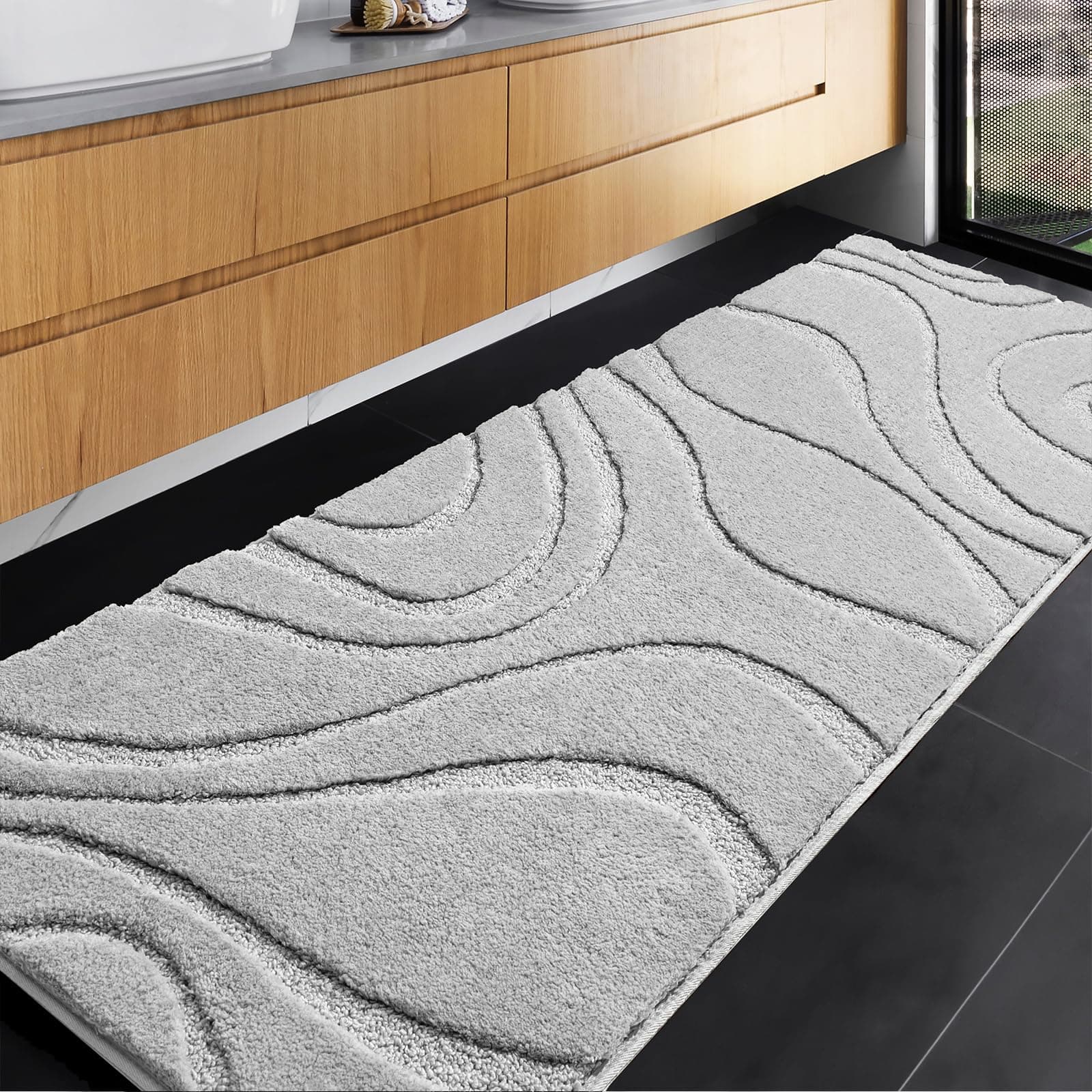 DEXDE Bathroom Rugs Mat Runner 24x60, Light Grey Bath Rugs Ultra Long Non-Slip Machine Washable Quick Dry Bath Mats Large Soft Absorbent Microfiber Carpet for Bathroom Floor Tub Shower