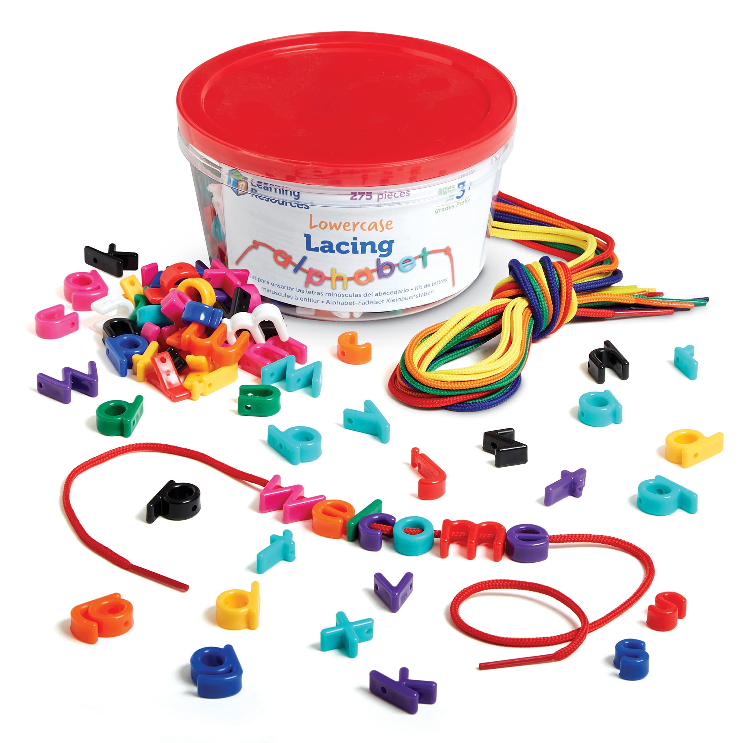 Lowercase Lacing Letters - 275 Pieces, Ages 3+, Toddler Alphabet Learning Toys, Letter Beads for Kids, Homeschool Supplies, Alphabet Beads, Early Spelling,Back to School Supplies