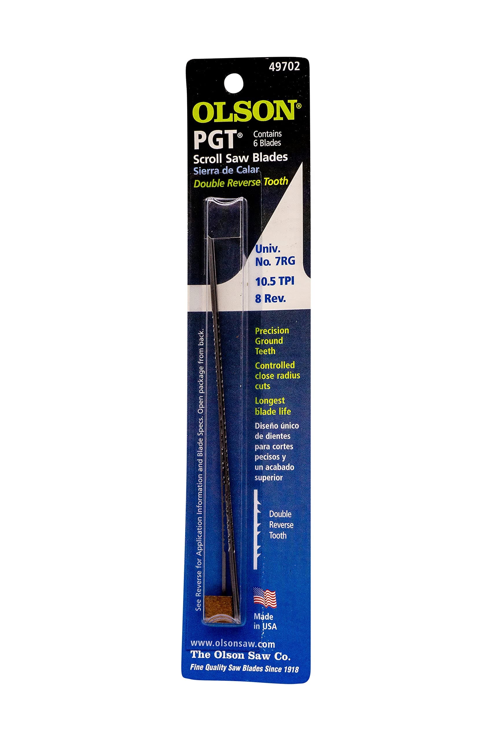 Olson Saw PG49702 Precision Ground Scroll Saw Blade, TPI-10.5,8 Reverse
