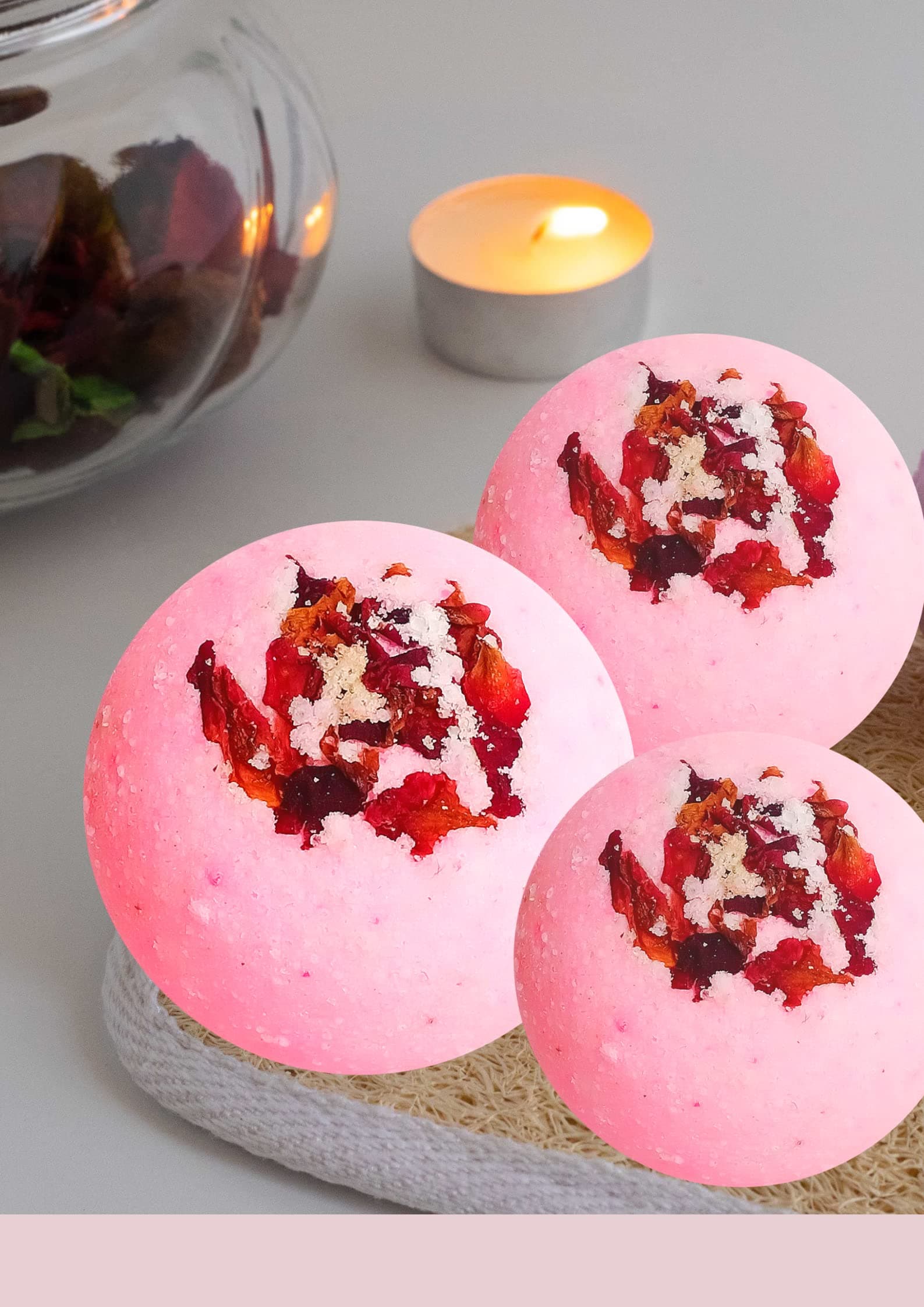 Aaranyam Romantic Rose Aromatic Bath Bomb (75g Each) - Pack of - 6 Refreshing hot water bath hydrating moisturizing enchanting rose