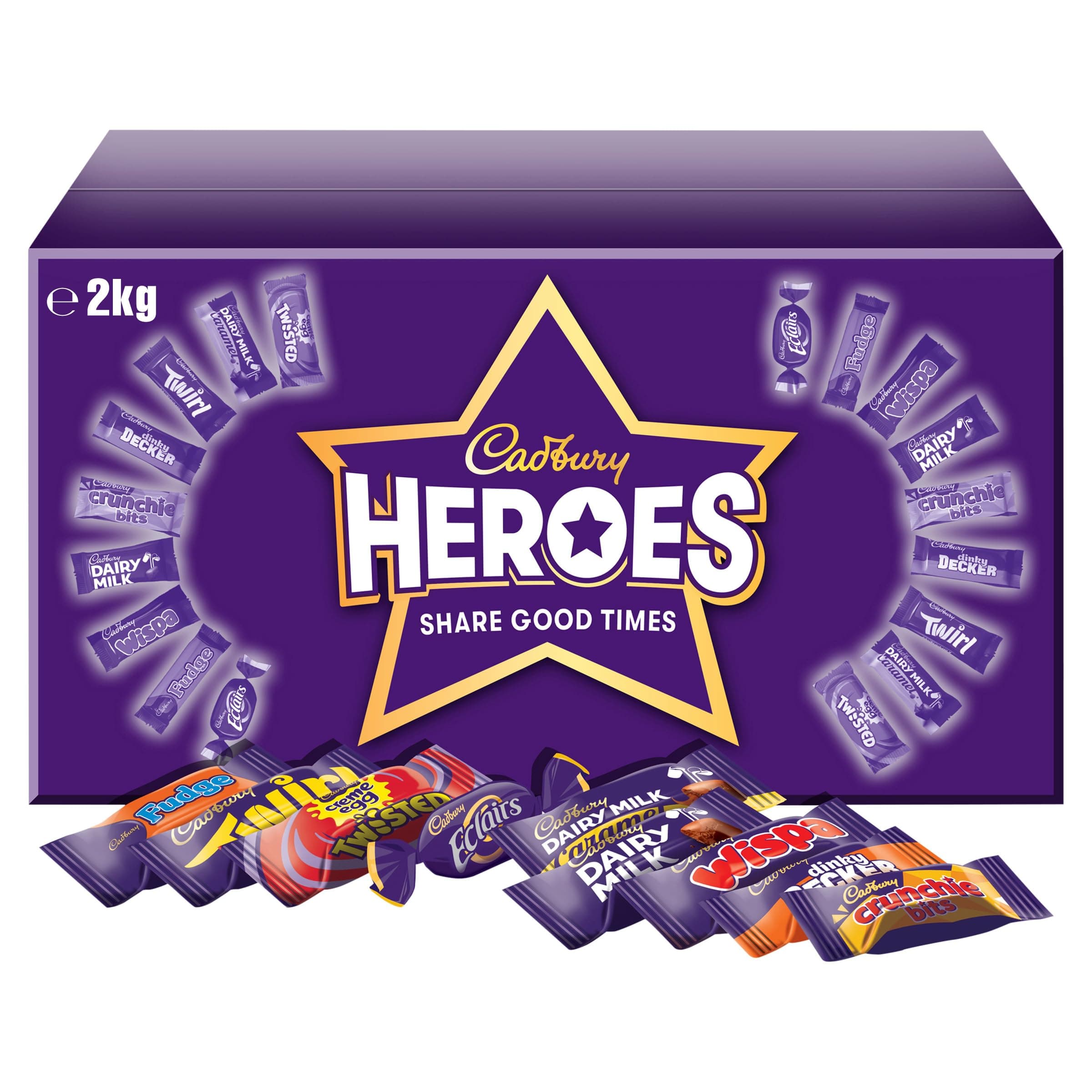 Cadbury Heroes Chocolate Bulk Share Box, Assorted Mini-Size Milk Chocolate Bars, Great for Gifting, 2 kg (Pack of 1)