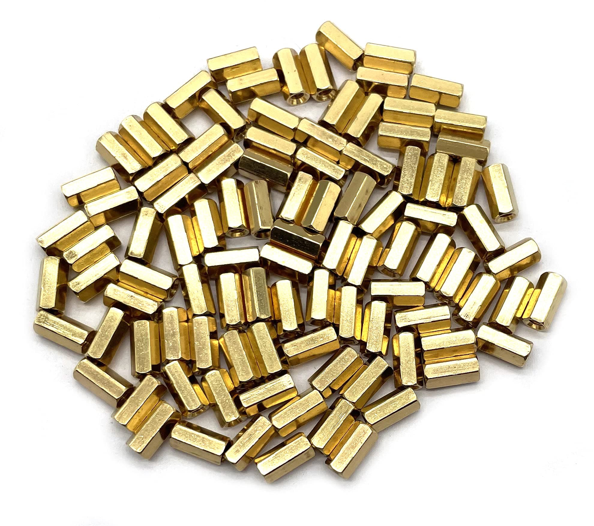 M3 x 10mm Brass Straight PCB Pillar, Female Threaded Brass Hex Standoff Pillar Spacer, 100Pcs