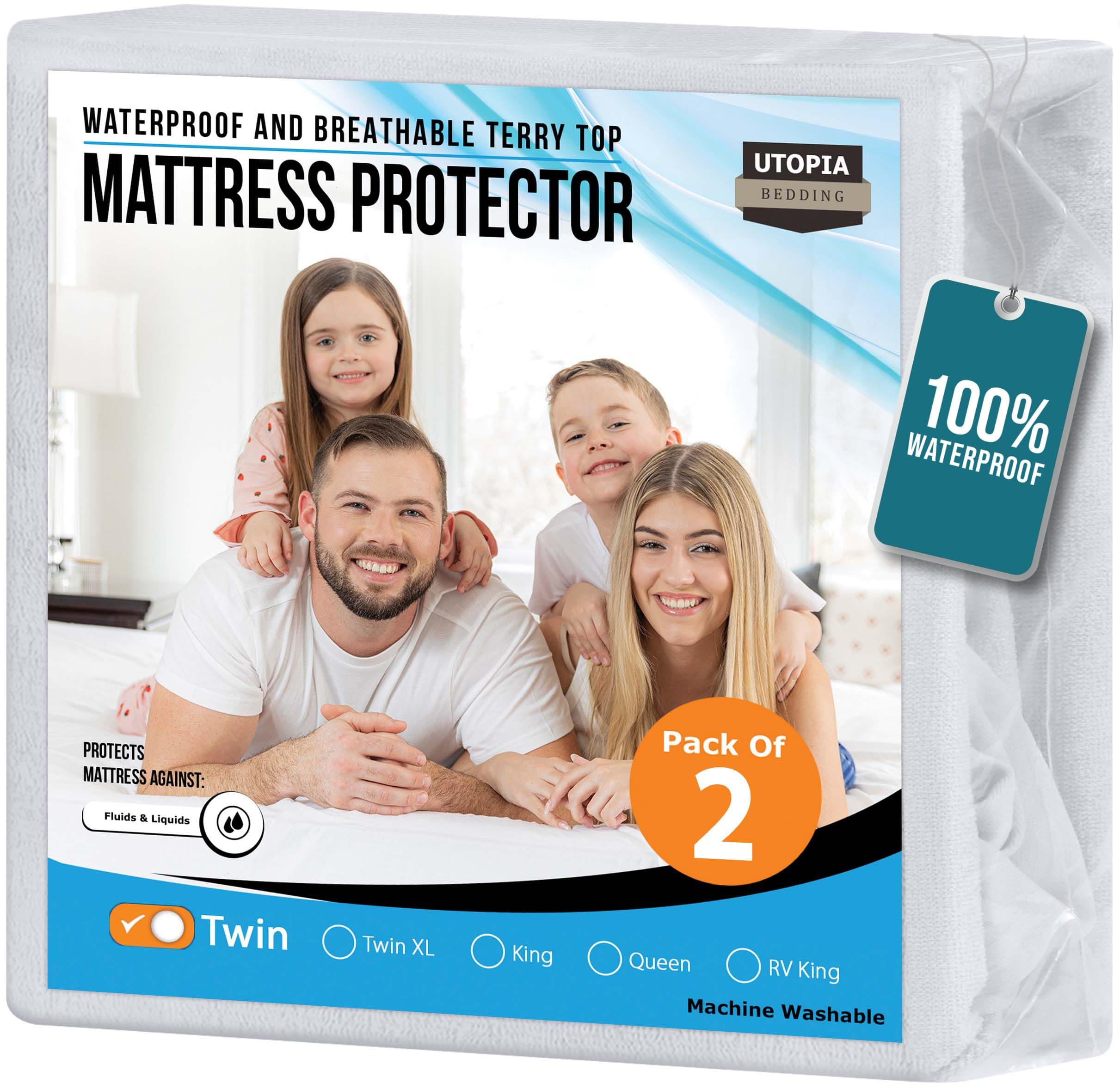 Utopia Bedding Premium Waterproof Mattress Protector (2 Pack, Twin)
