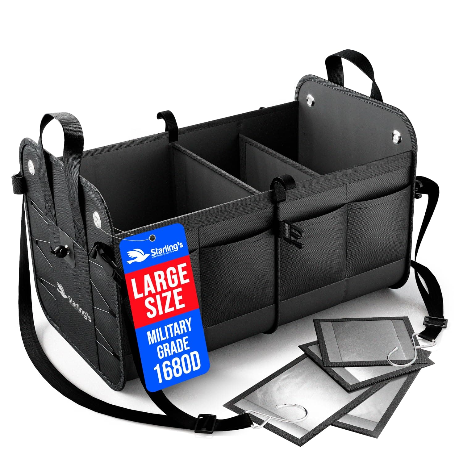 Car Trunk Organizer – Large Collapsible Storage Box with Adjustable Compartments – Heavy-Duty Cargo Organizer for SUV, Truck & Car – Non-Slip Waterproof Trunk Storage Bin for Groceries & Tools