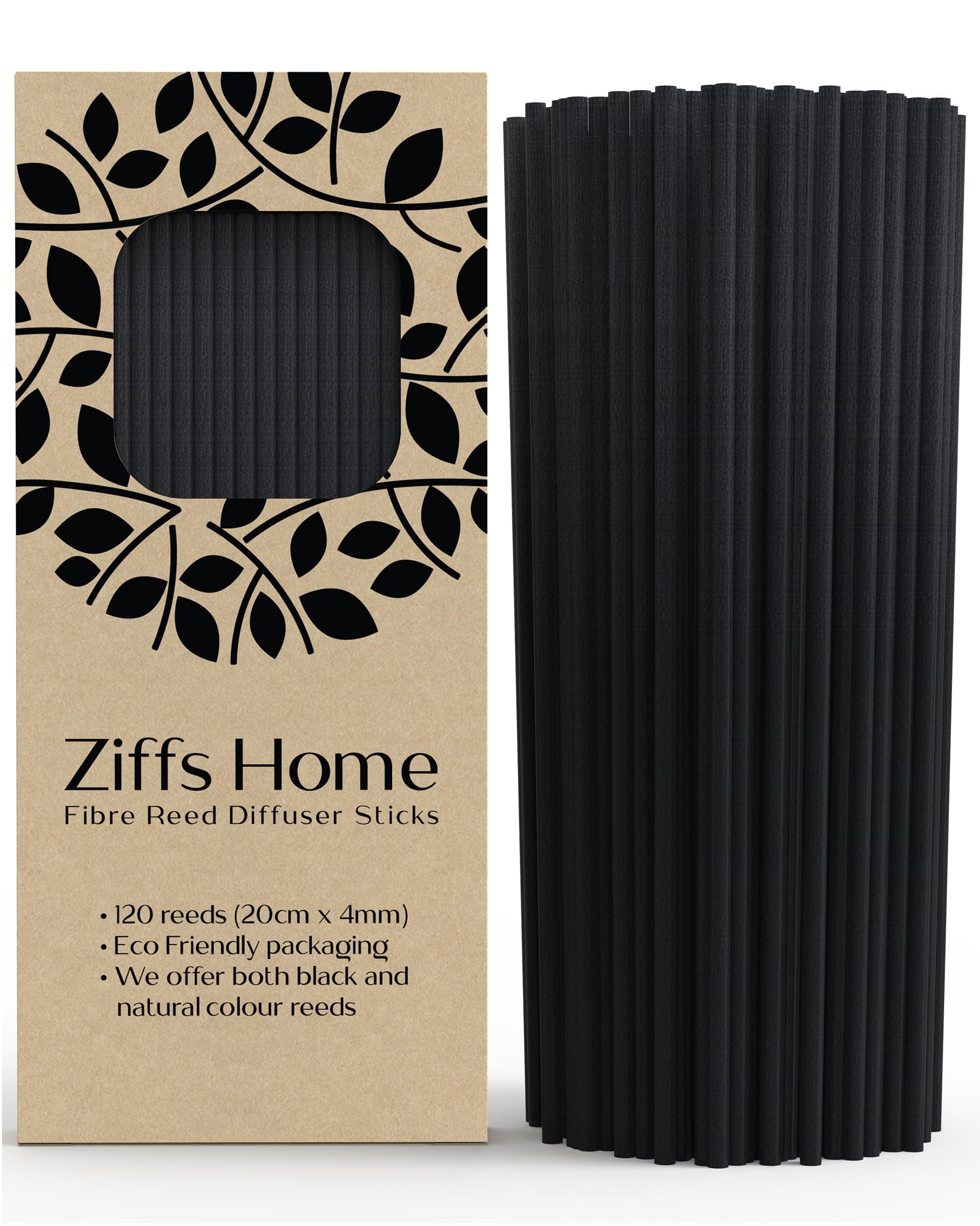 Ziffs Home® 120pcs Black Fibre Reed Diffuser Sticks - 20cm/7.87in x 4mm/0.16in - Thick Reeds Sticks - Fibre Reeds for Diffusers