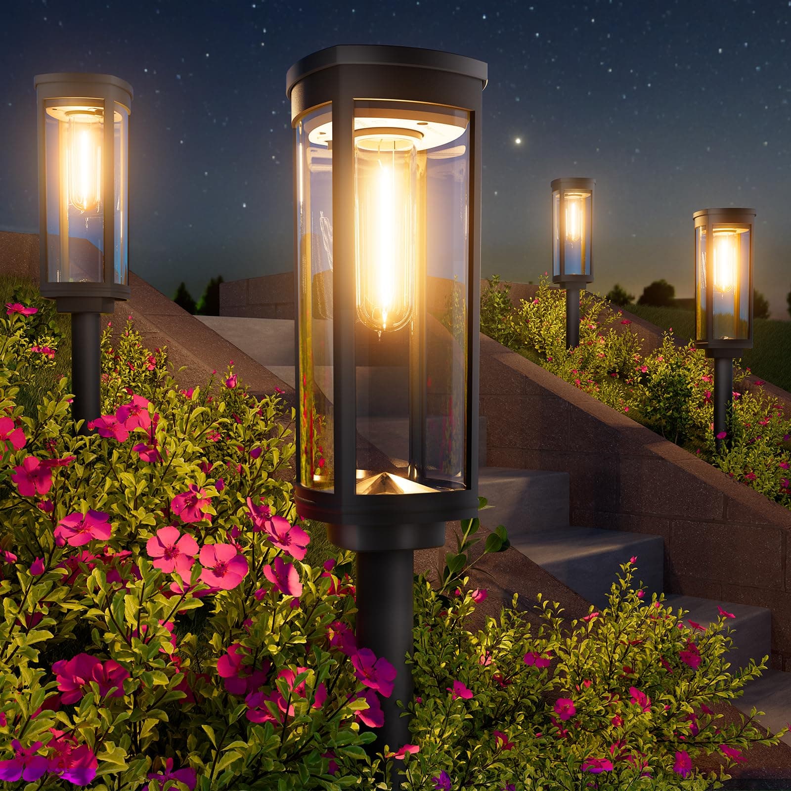 BITPOTT Bright Solar Lights Outdoor 6 Pack, Solar Pathway Lights Waterproof IP65, Auto On/Off Walkway Landscape Lighting, Long Lasting Outdoor Light for Walkway Landscape Path Yard Lawn Patio Decor
