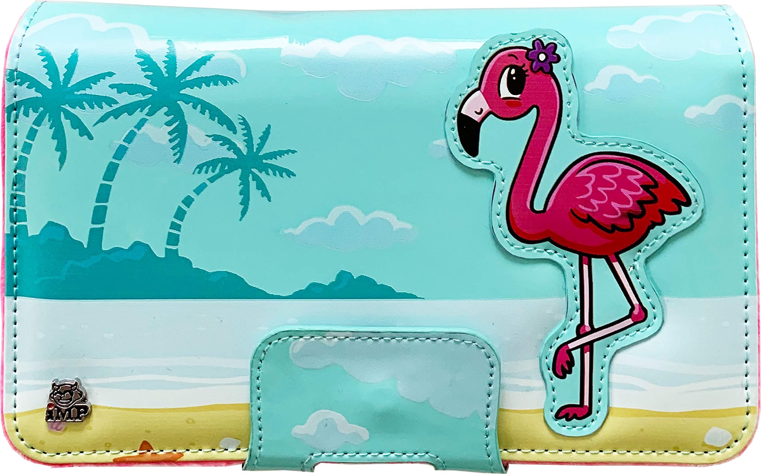 iMP Tech Flamingo - 2DS XL Open and Play Protective Carry Case (Pink, Velvet, Faux Leather)