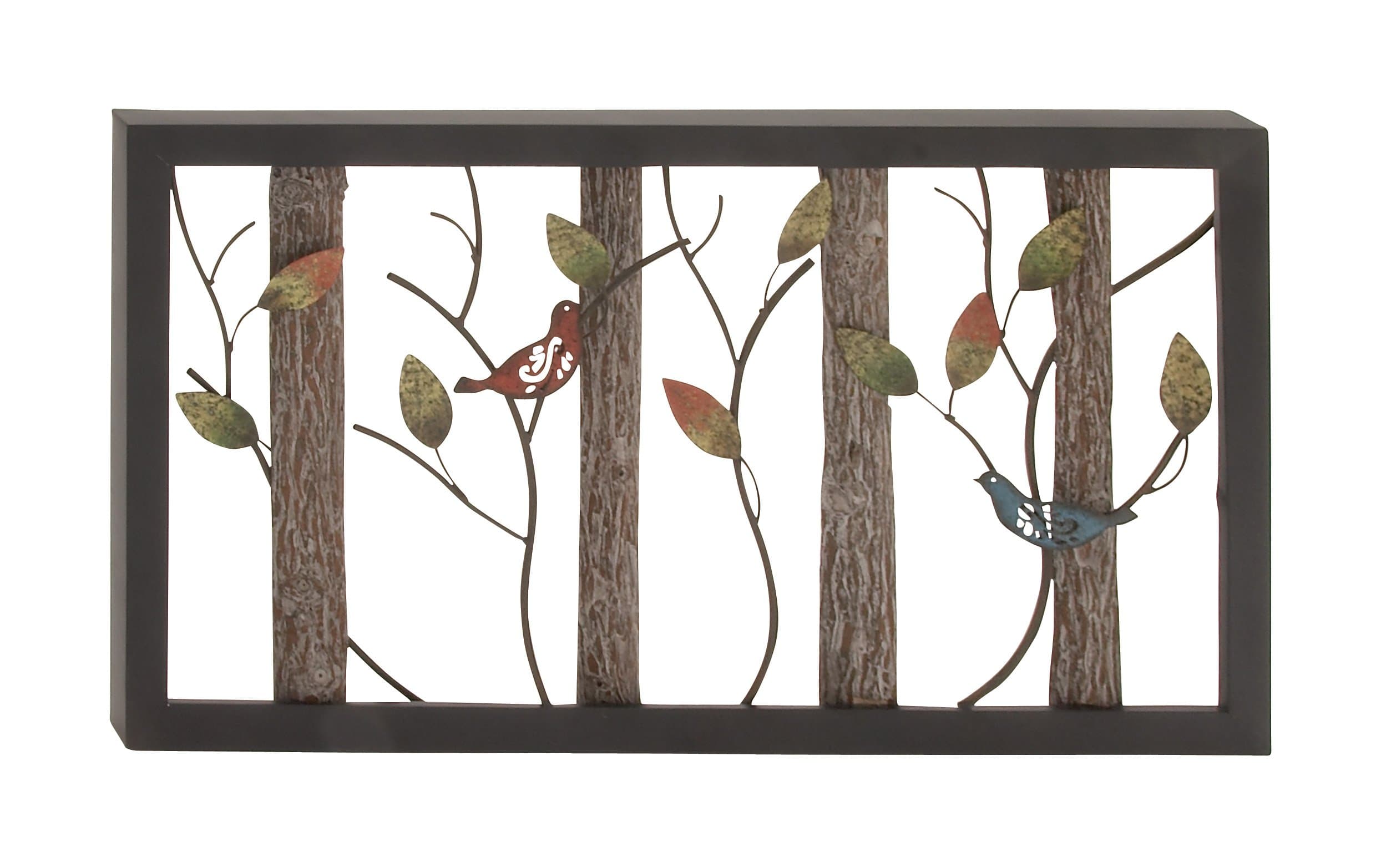 Metal Bird Home Wall Decor Wall Sculpture with Tree Branches and Colorful Leaves, Wall Art 36" x 2" x 20", Black