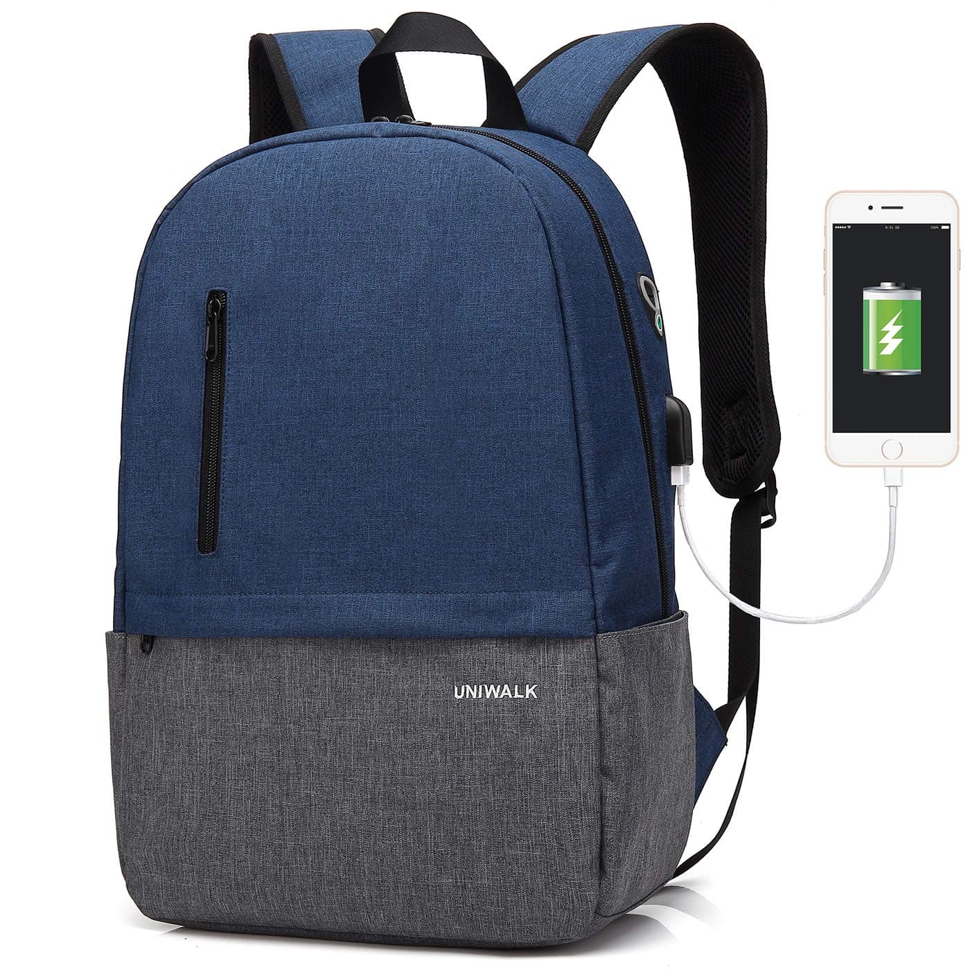 Laptop Backpack, Waterproof School Backpack With USB Charging Port For Men Women, Lightweight Anti-theft Travel Daypack College Student Rucksack Fits up to 15.6 inch Computer(Blue)