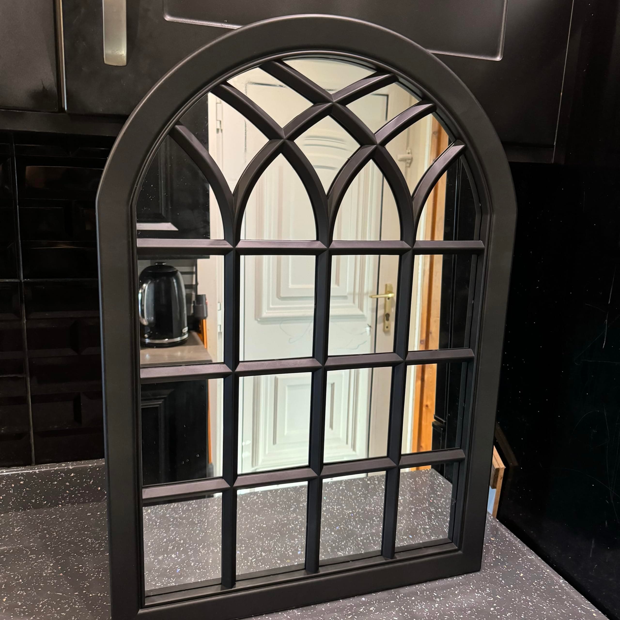 LIAMRA large black wall mirror bath overmantel art deco window garden wall mirror 71cm