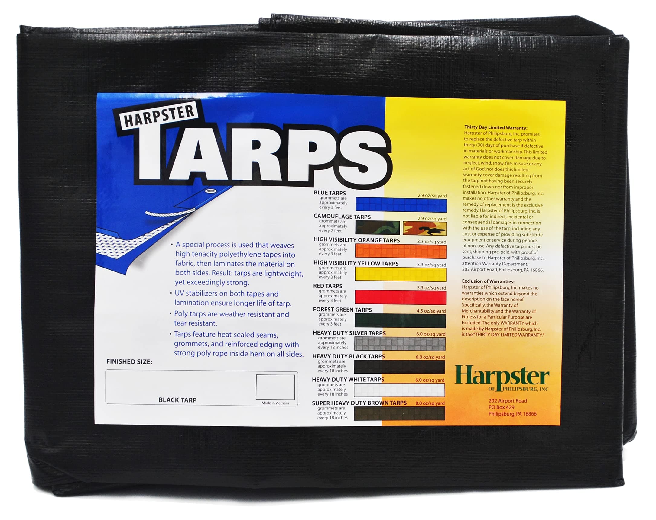 10 Ft. X 12 Ft. Heavy Duty 6 Oz. BLACK Poly Tarp 11-12 Mil Thick