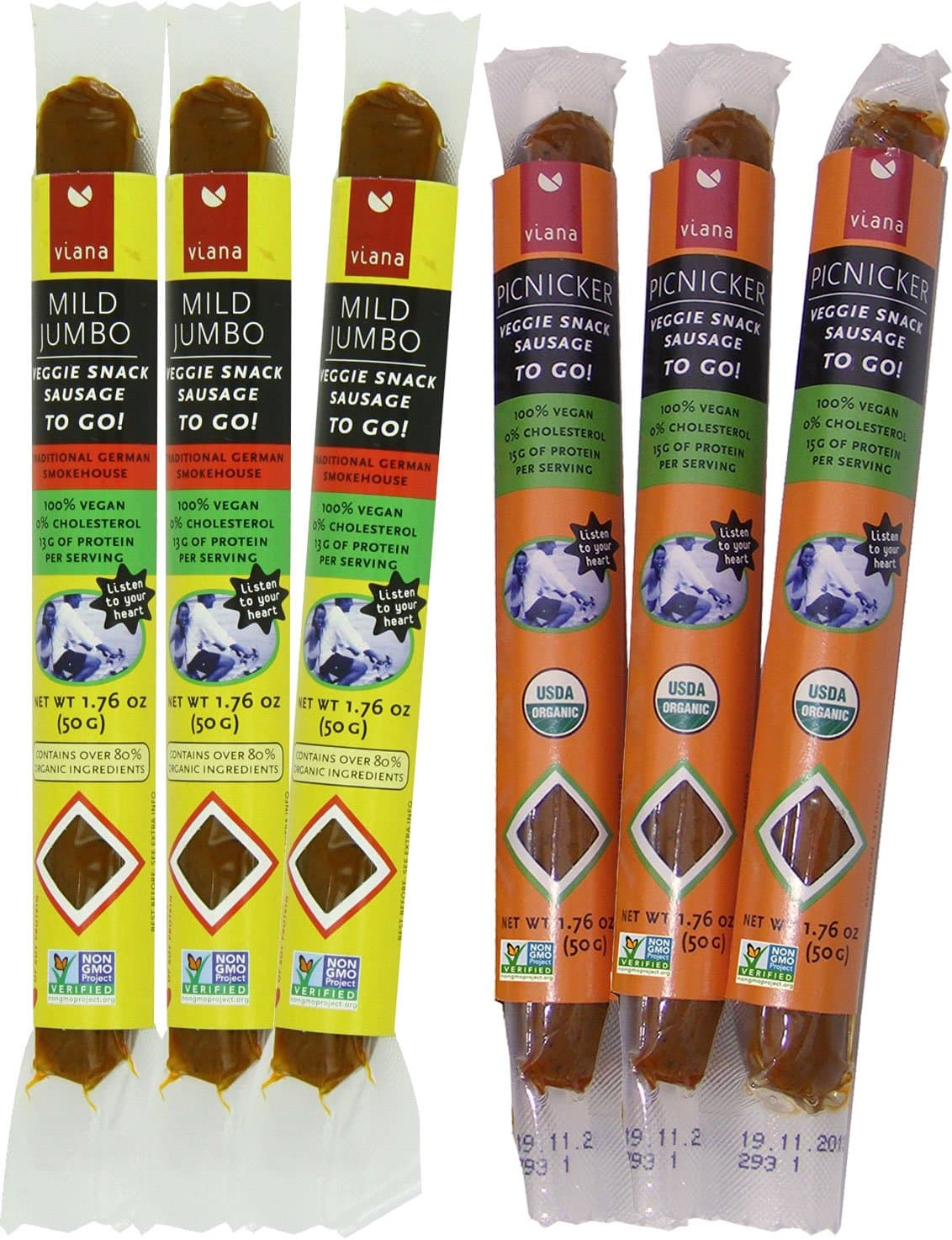 Viana - Veggie Snack Sausages, 1.76 Once - Mixed Pack (Pack of 6)