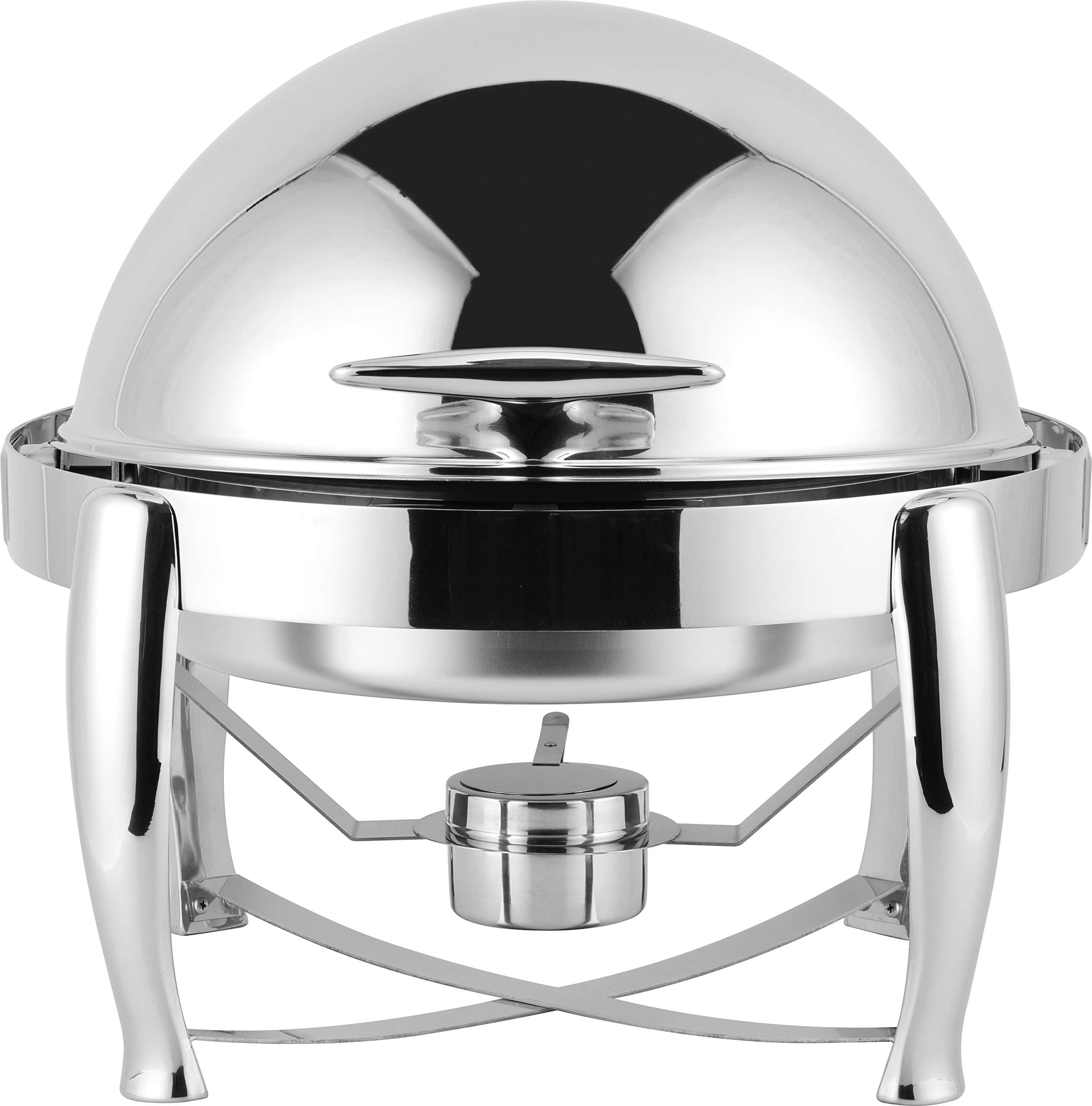 Virtuosa S/S 6 QT Round Chafer, Roll-top Set Includes Food Pan, Water Pan and Fuel Holders – Durable, shiny silver, keeps food warm in catered events + CHEFS APRON by ChefQ