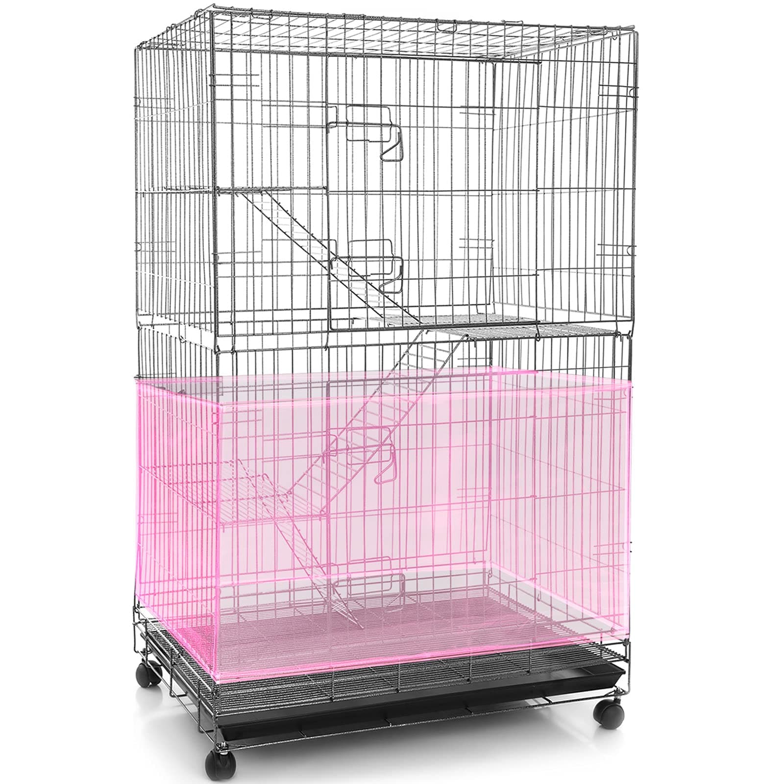 Adjustable Bird Cage Net Cover Birdcage Seed Feather Catcher Soft Skirt Guard Birdcage Nylon Mesh Netting for Parrot Parakeet Macaw Round Square Cages (Light Pink, 118 x 15 Inch/ 300 x 37 cm)