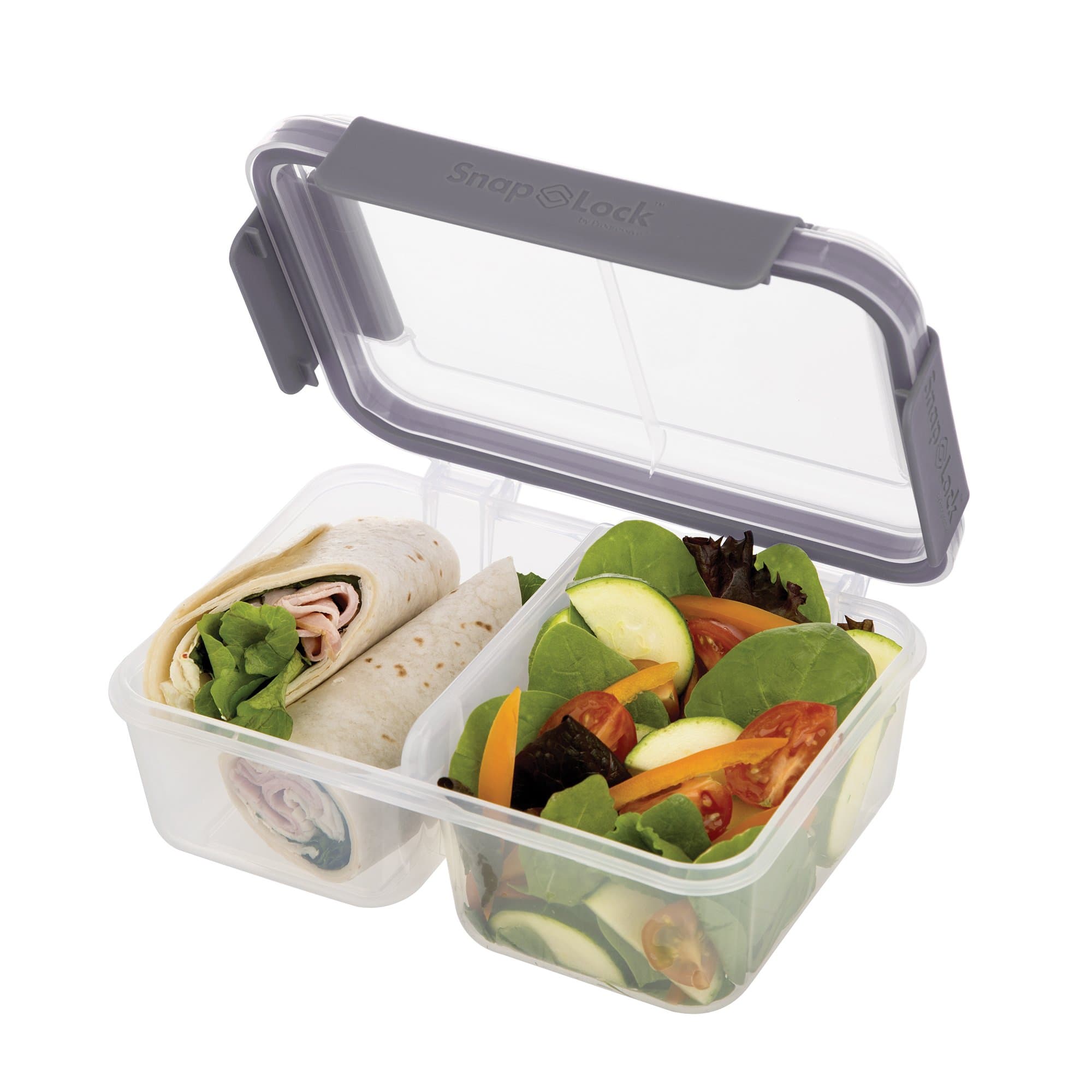 Deep Split Container - Gray, Easy-To-Open, Leak-Proof Silicone Seal, Snap-Off Lid, Stackable, BPA FREE