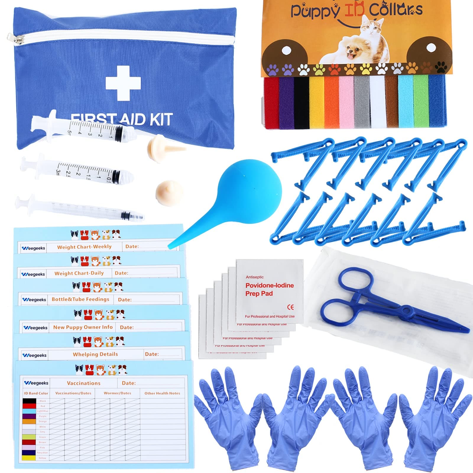 Whelping Kit,Whelping Kit for Puppies Birth with 12pcs Whelping Collars,Puppy Feeding Tube etc,Newborn Puppy Whelping Supplies