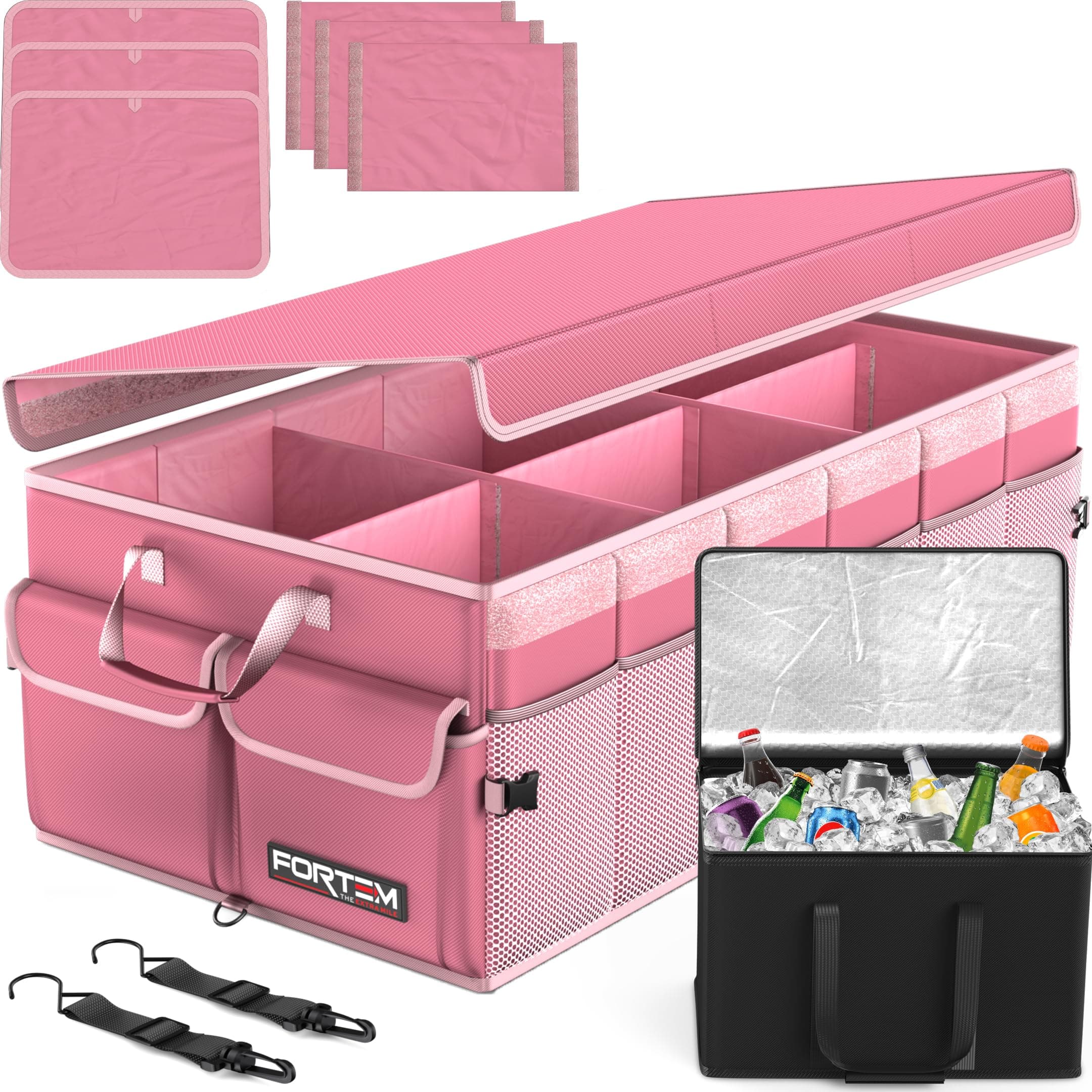 FORTEM Car Boot Organiser, Collapsible Multi Compartment SUV Organizer, Foldable Storage for Car Accessories for Women Men, 600D Oxford, Non Slip Bottom, Securing Straps, Soft Cover (105L)