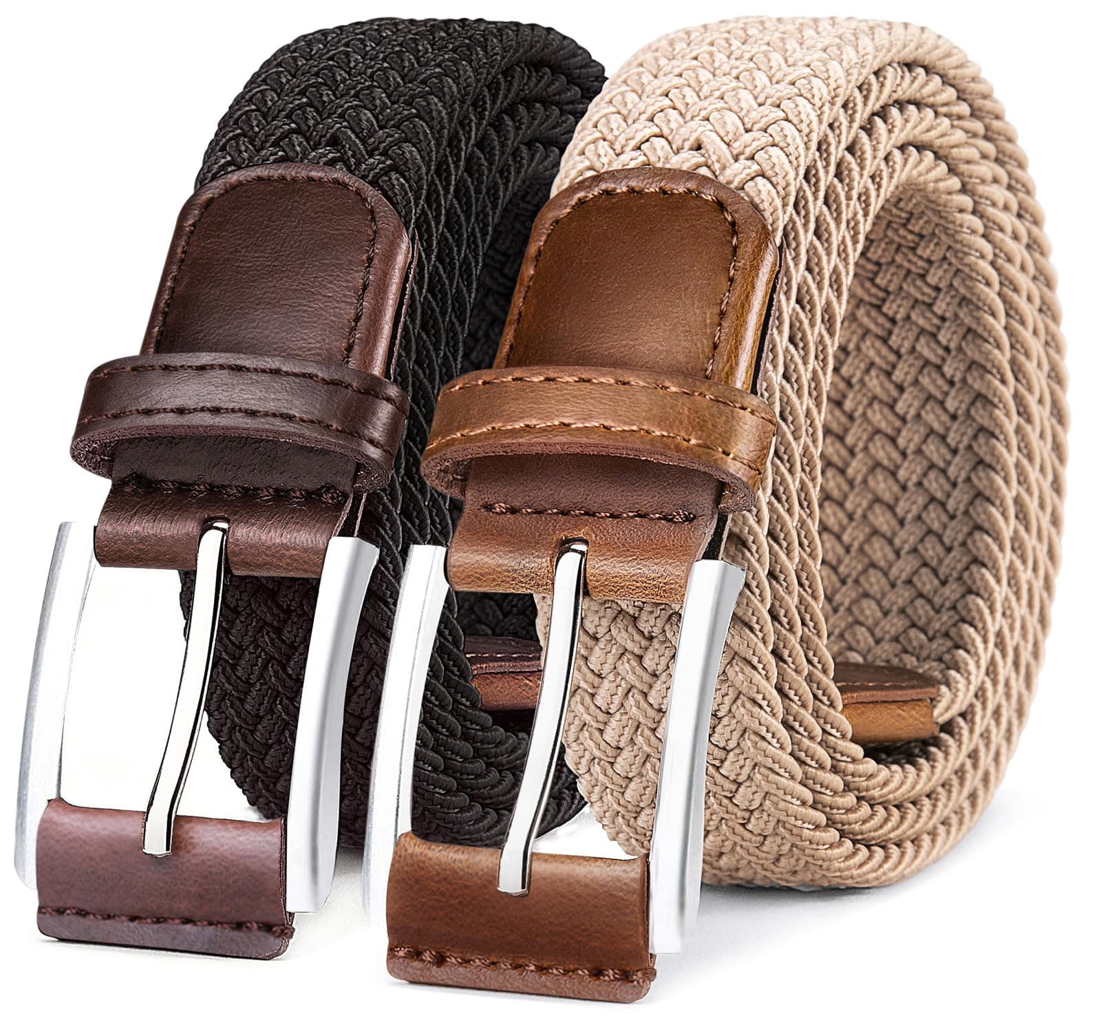 Belt for Men 2Pack,Mens Gift Stretch Braided Web Belt Elastic for Casual Golf Jeans,1 3/8"