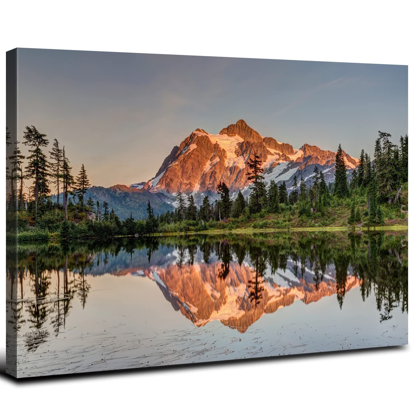 自然 山 風景 キャンバス ウォールアート ホームデコレーション ベーカー山 ワシントン 風景画 壁装飾 夕日 森 川 パノラマ絵画 モダン リビングルーム ベッドルーム フレーム入りアートワーク 32x48