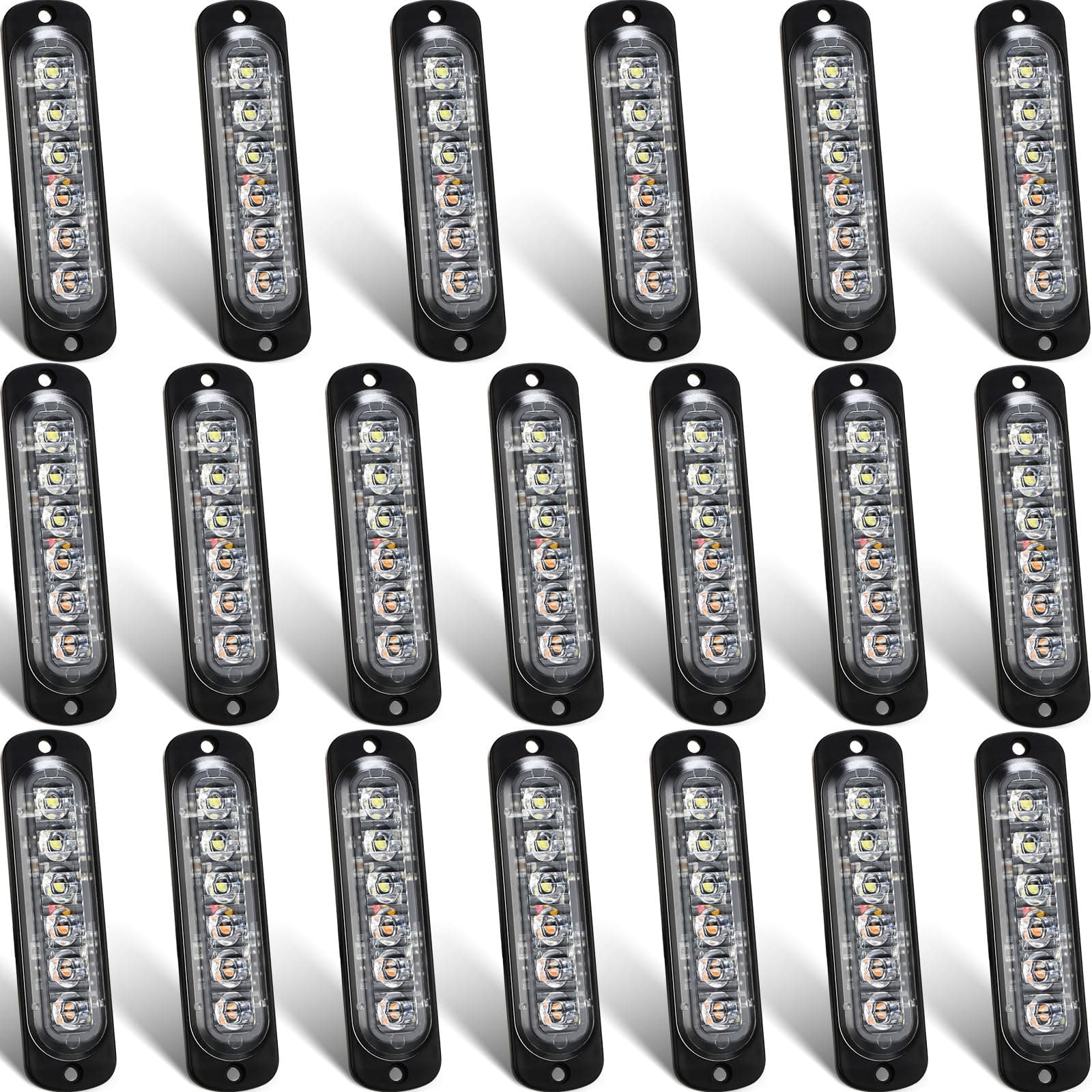 20 Pack LED Emergency Strobe Lights 6 LED Amber White Surface Mount Flashing Lights Warning Emergency Flashing Lights Construction Caution Lights for Truck Off Road Car Firefighter Vehicles ATV SUV