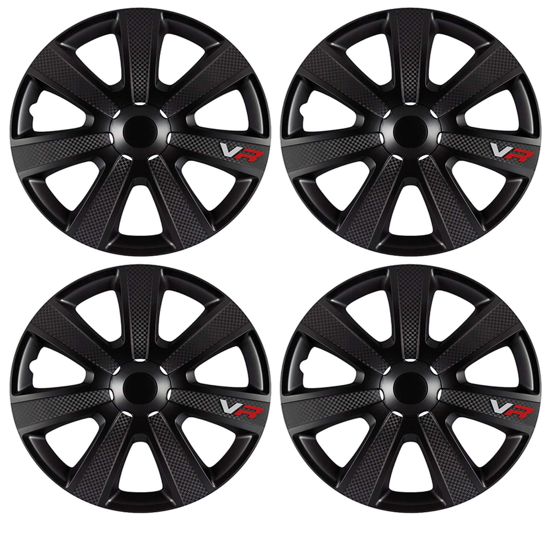 UKB4C 4 x Black VR Carbon Spoked Wheel Trims Hub Caps 14" fits Suzuki Alto Wind Celerio Swift Ignis