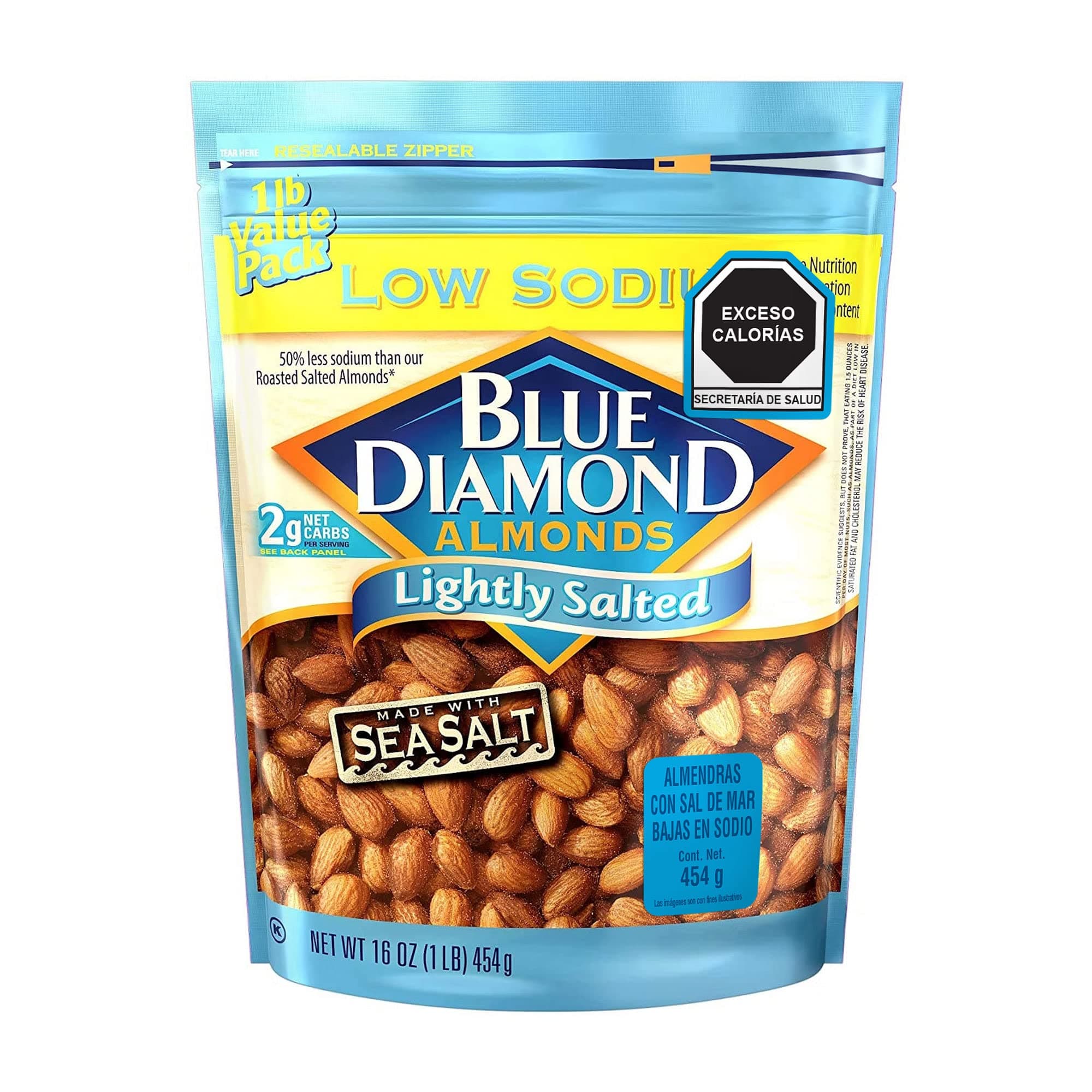 Blue Diamond Almonds Low Sodium Lightly Salted Snack Nuts, 16 Oz Resealable Bag (Pack of 1)