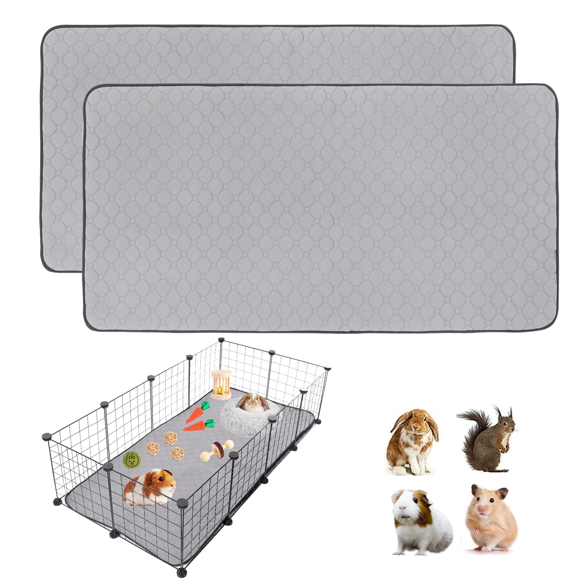 2Pack Guinea Pig Cage Liners, LWYMX 24''X48'' Washable Guinea Pig Pee Pads, Non Slip Reusable Super Absorbent Guinea Pig Training Mat Bedding Fleece for Small Animals Hamster Rabbit Chinchilla Rat