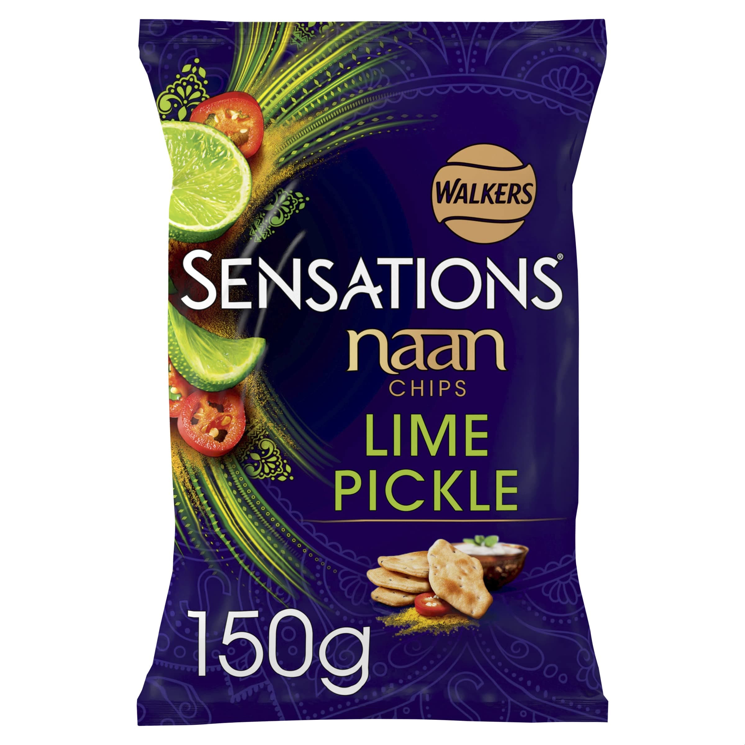 Walkers Sensations Lime & Pickle Sharing Naan Chips, 150 g
