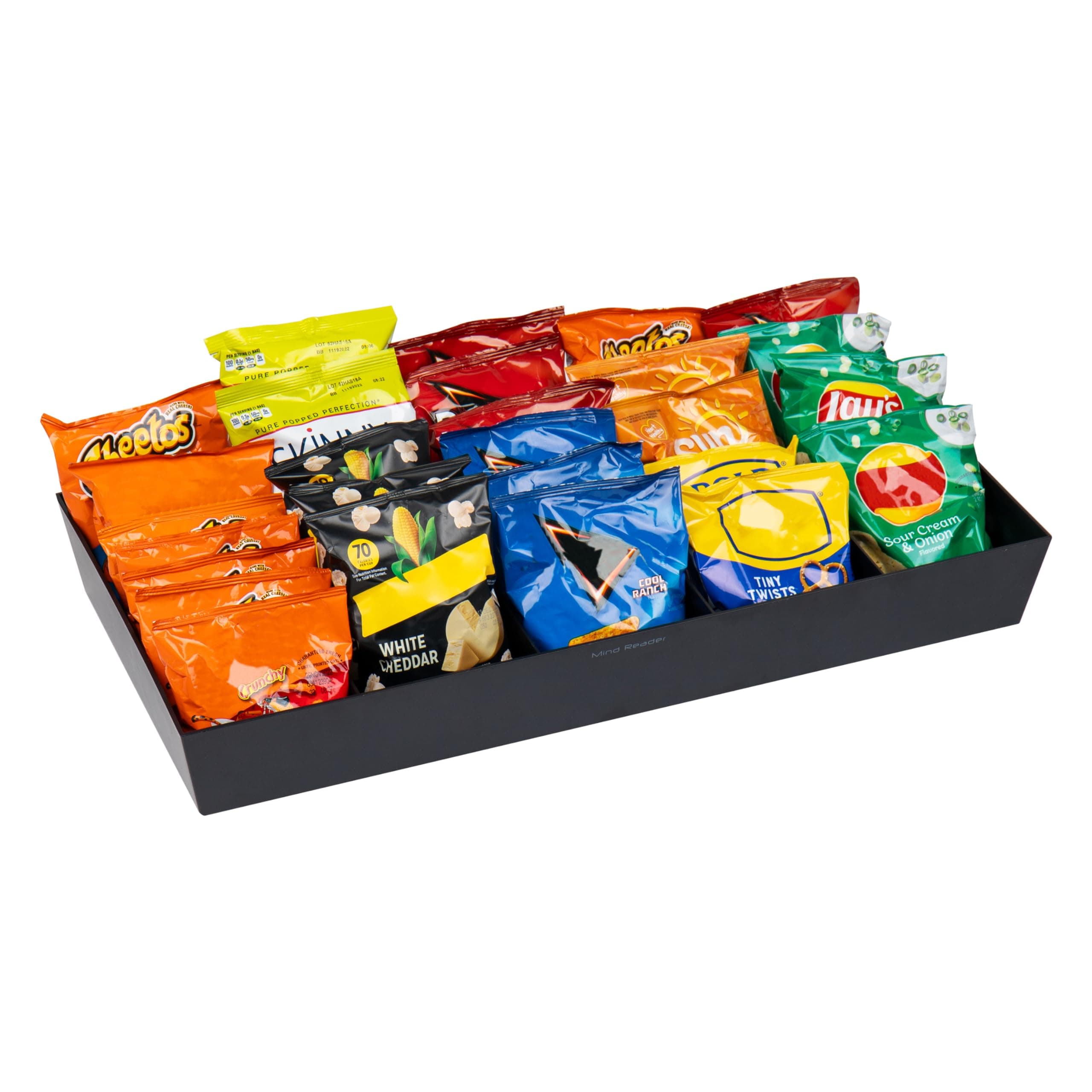 Mind Reader Anchor Collection, Snack Organizer Tray, 5 Compartments, 30 Bag Capacity, Breakroom, 24" L x 12" W x 3.25" H, Black