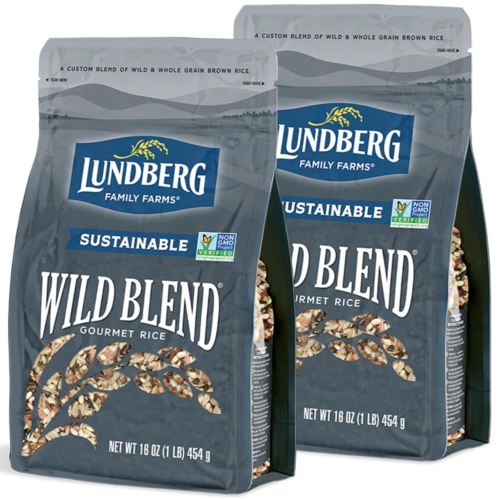 Lundberg Wild Blend Rice - Wild Rice Blended with Long Grain Brown Rice, Sweet Brown Rice, Red Rice, and Black Rice, Certified Gluten-Free Rice, Pantry Staples, 16 Oz (Pack of 2)